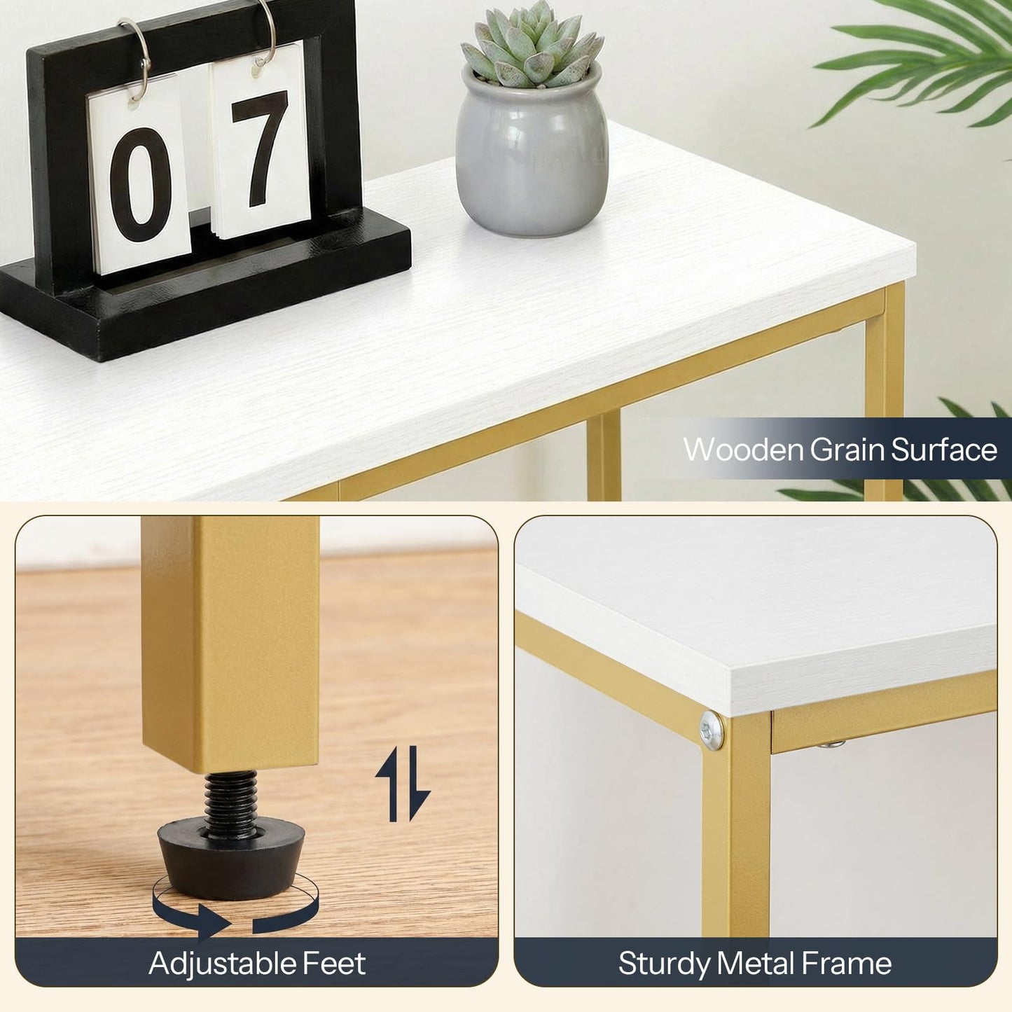 HOOBRO Narrow Console Table, 29.5" Small Entryway Table, Thin Sofa Table, Side Table, Display Table, for Hallway, Bedroom, Living Room, Foyer, White and Gold DW75XG01