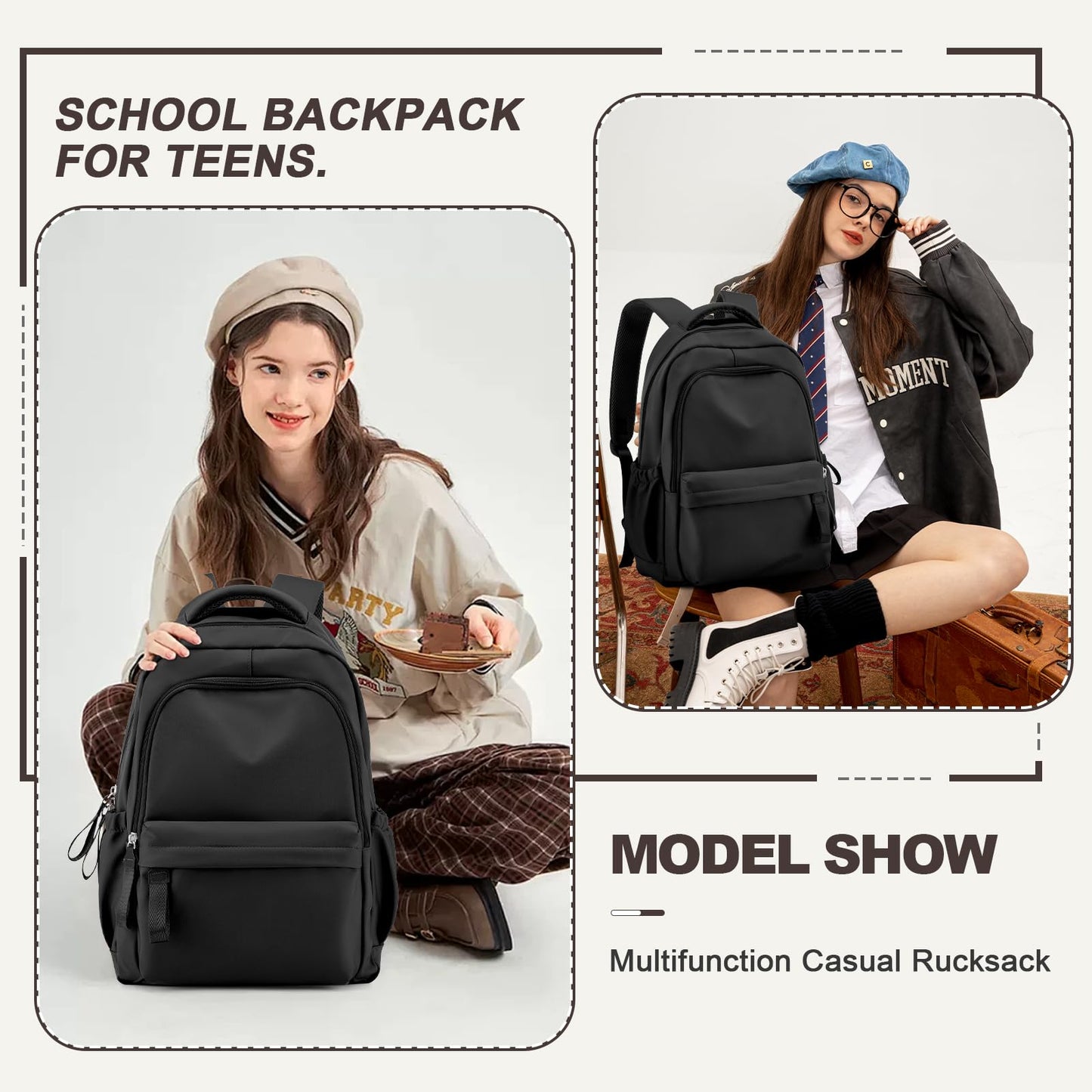 Backpack for School Black Women College High School Bag for Girls Teen Boys Book Bag Casual Travel Laptop Backpacks for Men