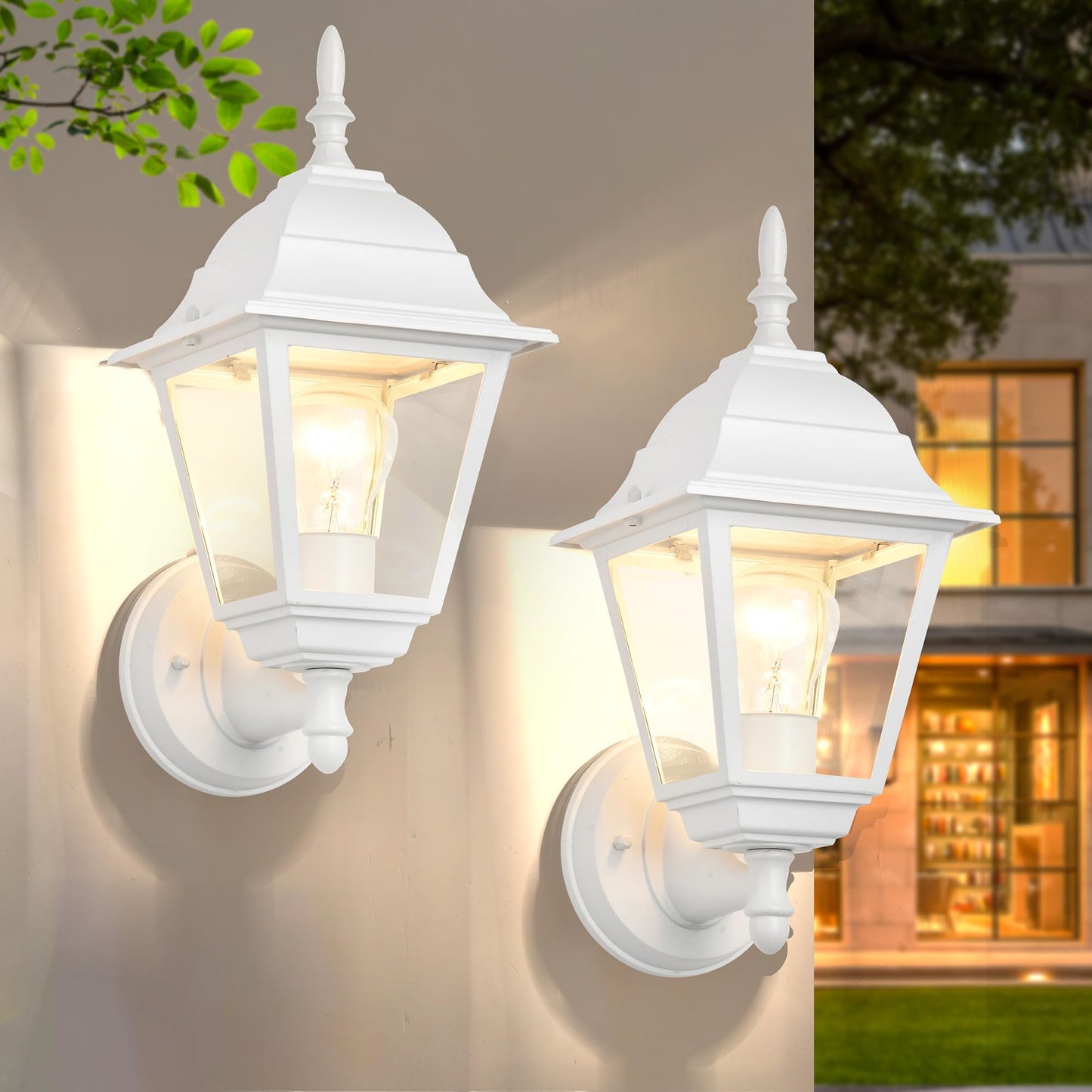 Outdoor Wall Light Fixtures 2 Pack Porch Lights Outdoor Waterproof Exterior Wall Sconces White Anti-Rust Metal with Glass Outdoor Garage Light Fixtures for House Doorway Patio