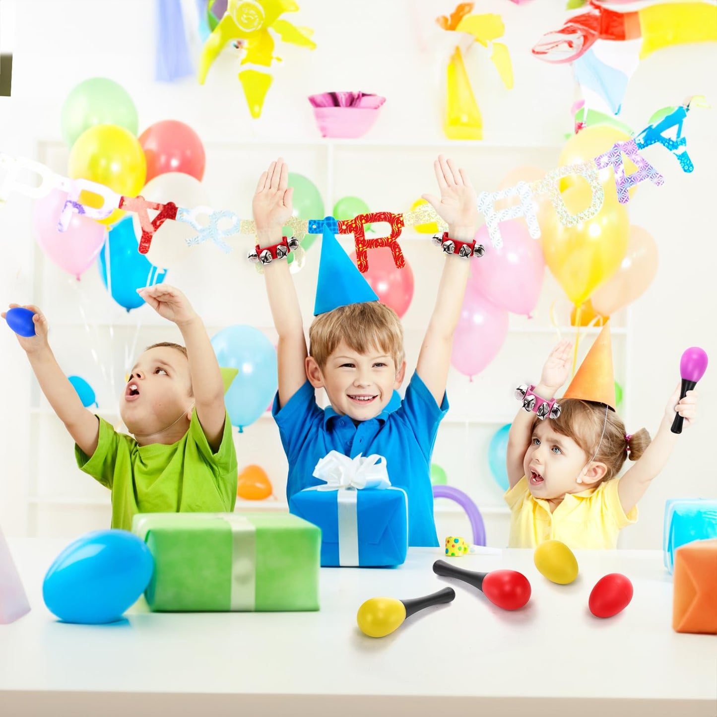 Cididu 60 Pcs Shaker Musical Instruments, 20 Pcs Kids Egg Shaker with 20 Wrist Hand Band Bells and 20 Sand Hammer Shakers, Kids Music Early Learning Percussion Toy, Ideal Gift for Music Lovers