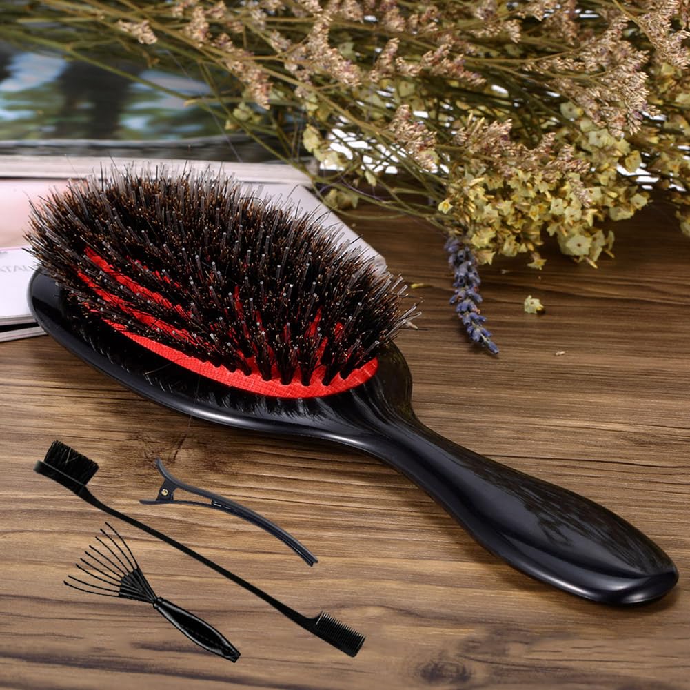 Boar Bristle Detangling Paddle Hair Brush for Curly Fine Straight Natural Tangled Hair, Anti-frizz Boar Nylon Mixed Bristle Styling Hairbrush for Women Men