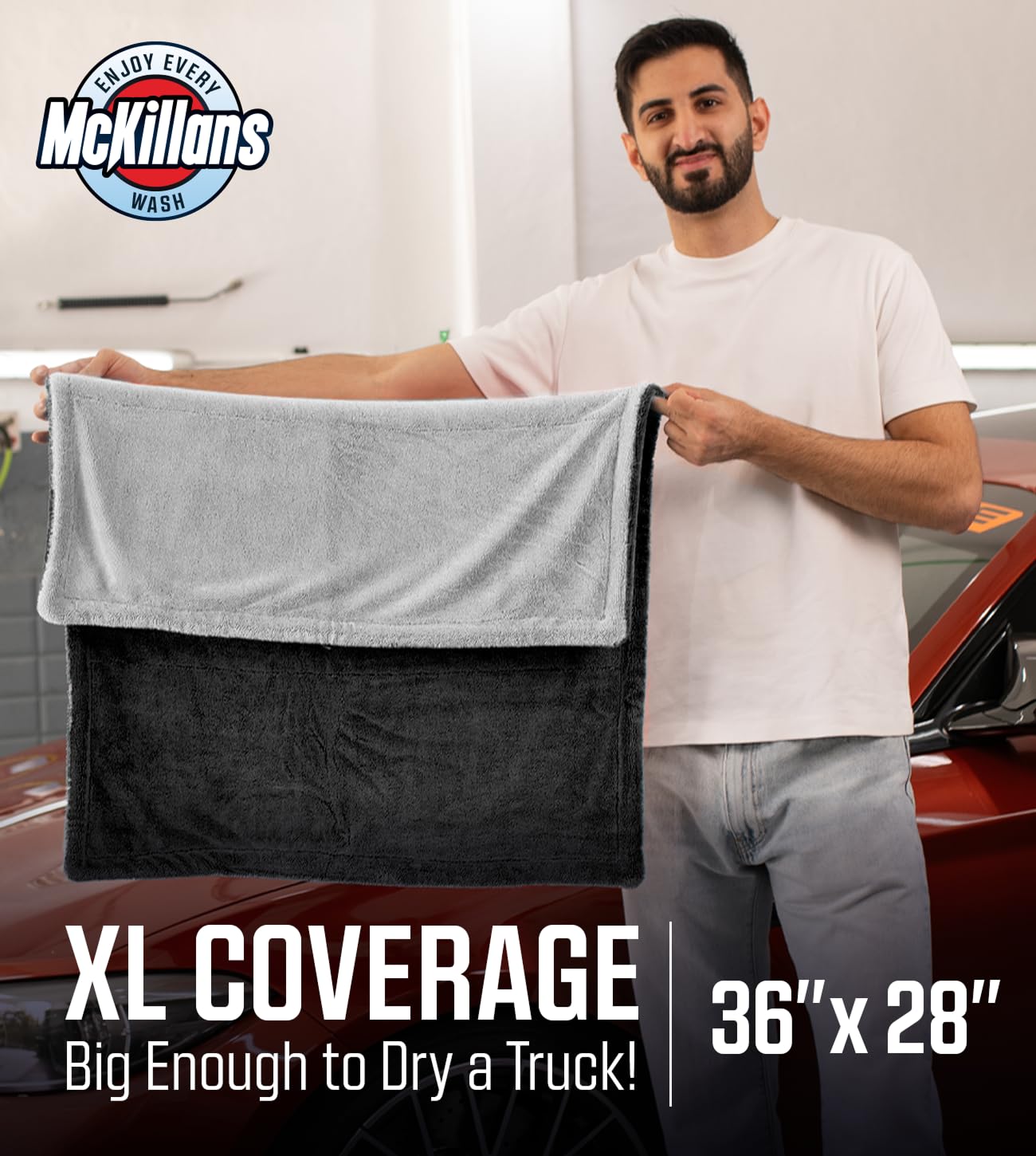 McKillans Extra Large Dual-Color Car Drying Towel XL - Edgeless & Ultra Soft & Absorbent - 36" x 28" Extra Large - 1200 GSM Twisted Loop Microfiber Towel for Cars Detailing - Car Wash Towels