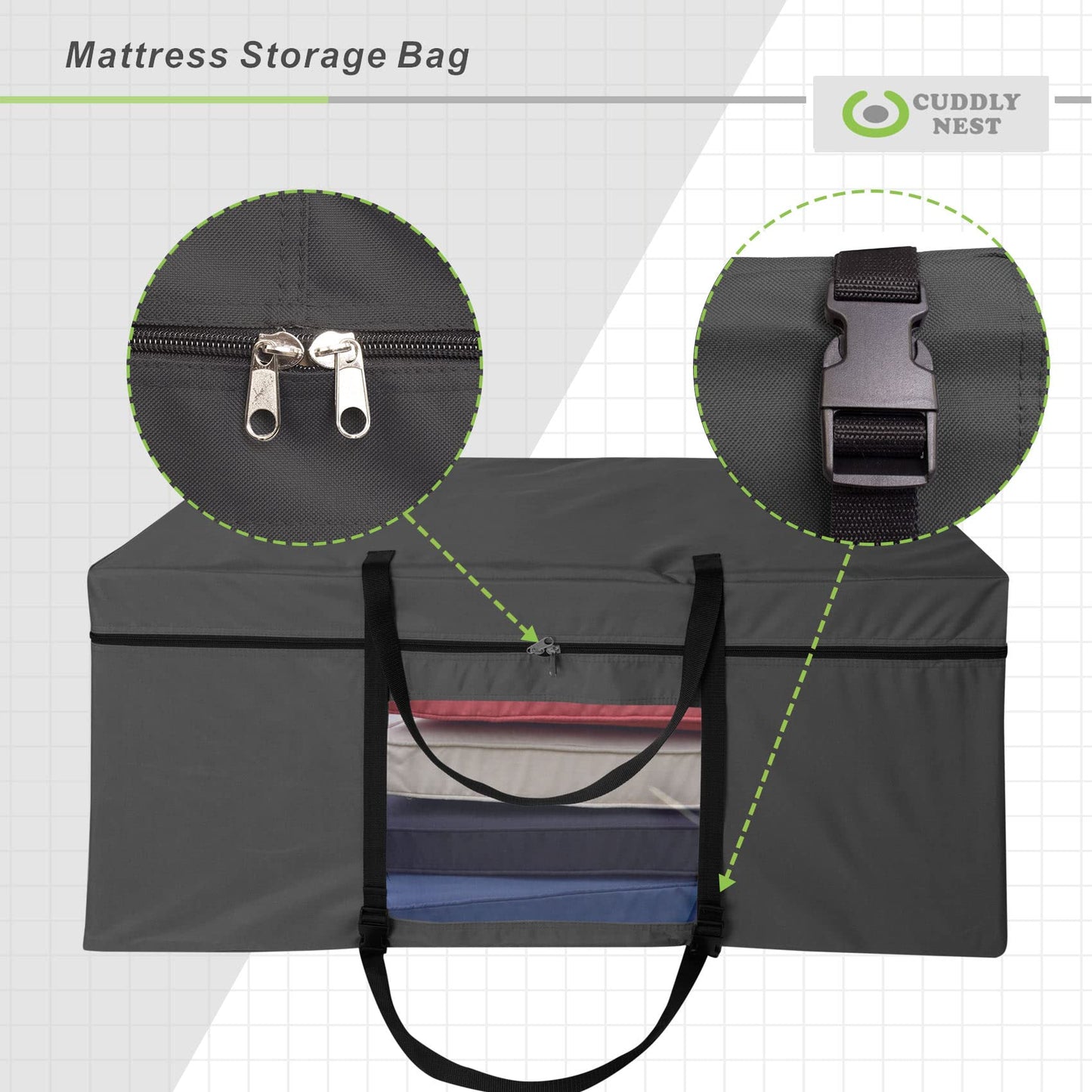 Cuddly Nest Folding Mattress Storage Bag Heavy Duty Carry Case for Tri-Fold Guest Bed Mattress (Fits Up to 6 Inches Twin Mattress, Black)