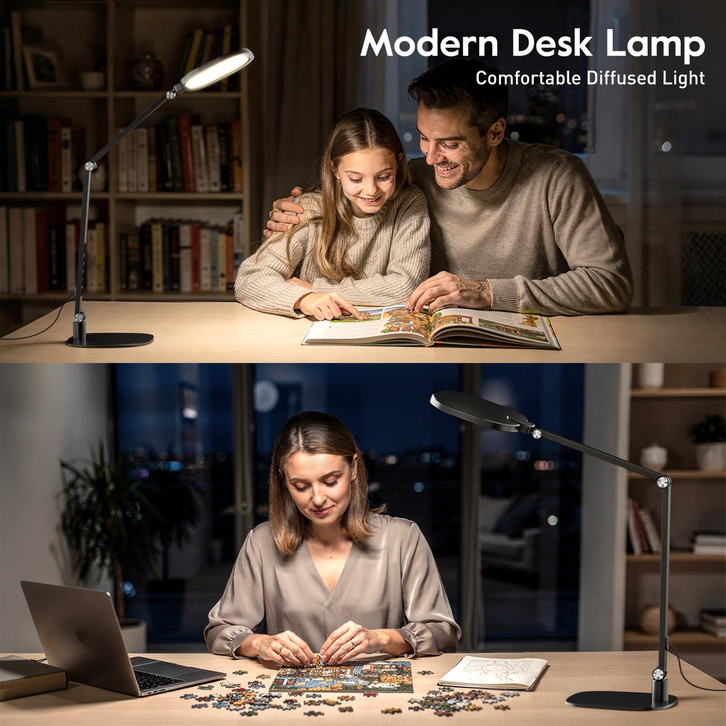 LED Desk Lamp for Home Office, Desk Light for Video Call, 3 Color Temperature 10 Brightness Computer Light, Dimmable Led Desk Light with Memory & Timer Func, Metal Swing Arm Architect Desk Lamp White