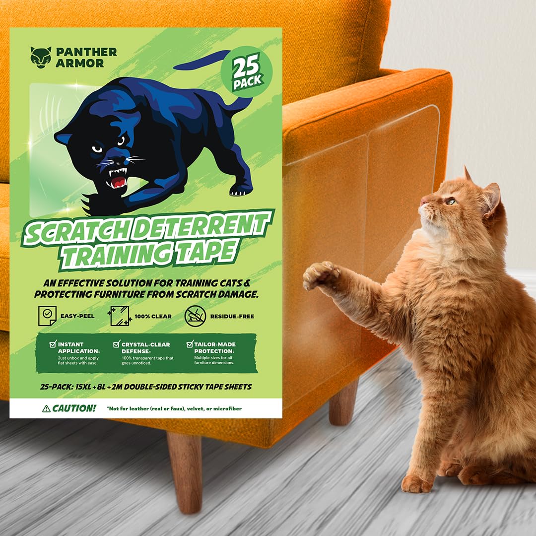 Panther Armor 25-Pack Mega Pack Anti Cat Scratch Deterrent & Training Tape - Protect Couch from Pets - Furniture Protectors - Sticky Tapes
