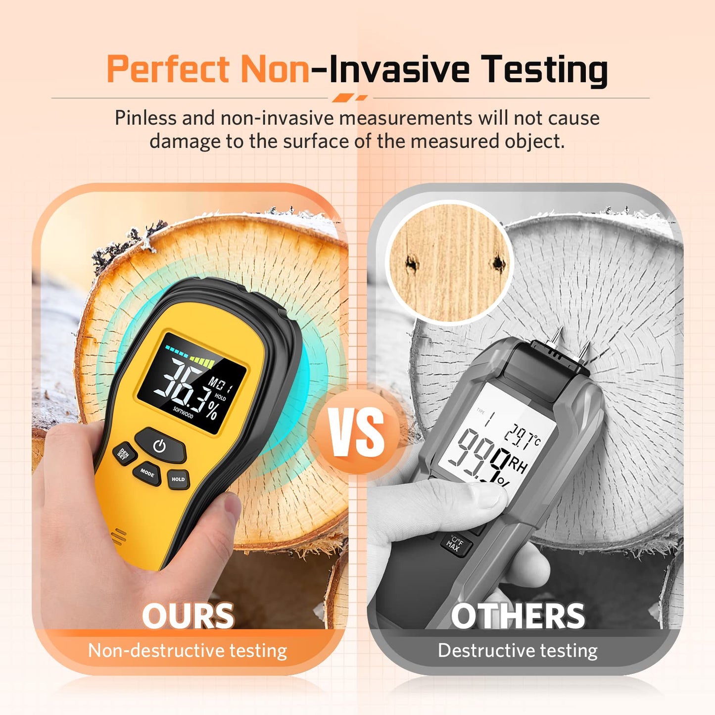 Pinless Moisture Meter - Povlen Wood Moisture Meter Digital Humidity Detector for Lumber Drywall Firewood Masonry Woodworking Plaster Flooring Concrete Construction with LCD Display Sound Alarm