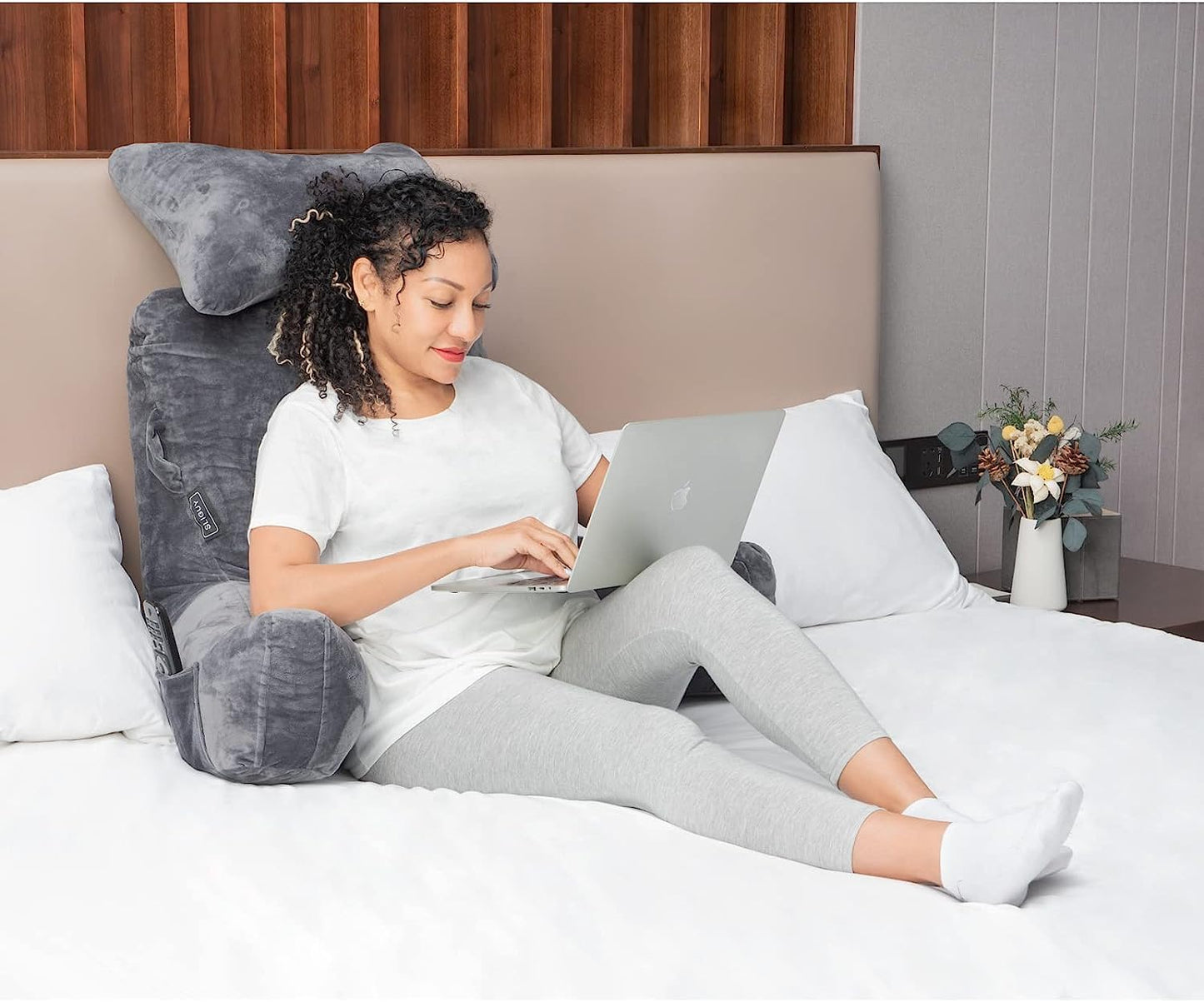 Reading Pillow-Extra Large 31" Bed Rest Pillow with Detachable Neck Roll & Arms for Sitting in Bed or Couch-Backrest Reading Pillow Adult Back Pillows for Reading/Watching TV/Gaming, Dark Grey