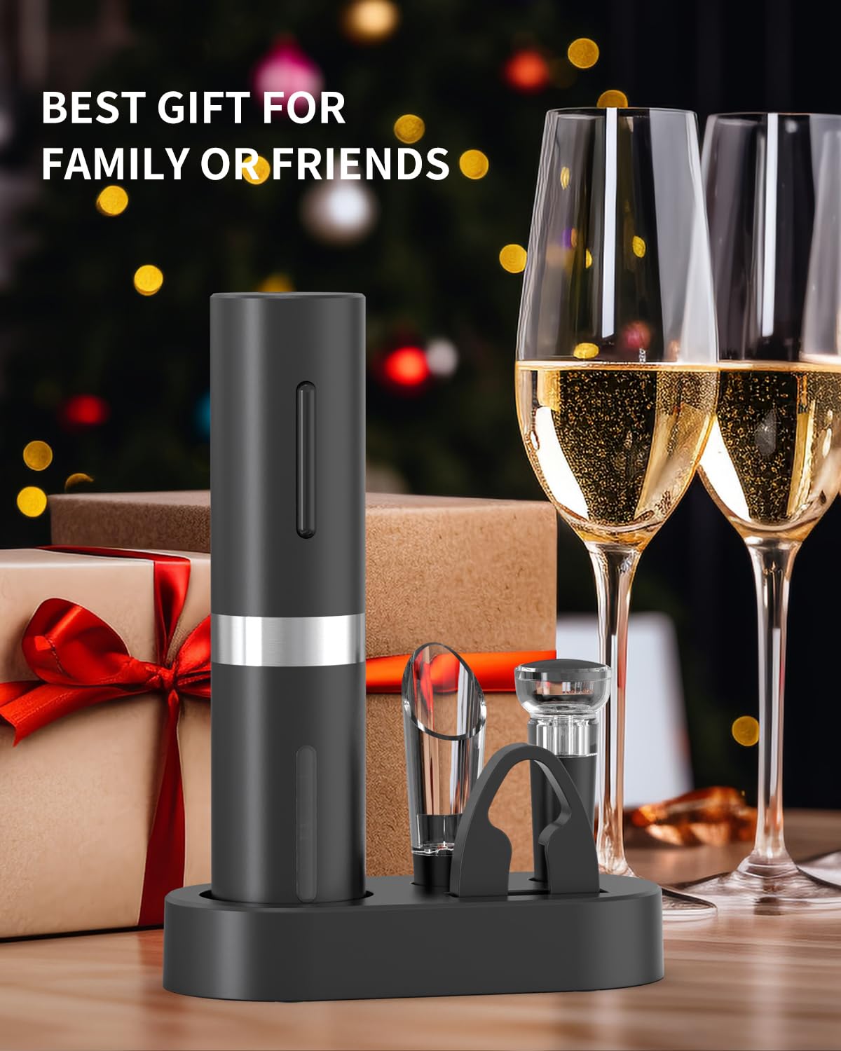 CIRCLE JOY 5-in-1 Electric Wine Opener Set, Rechargeable Wine Corkscrew Bottle Opener with Charging Station, Foil Cutter, Led Indicator, Aerator Pourer and Vacuum Stopper