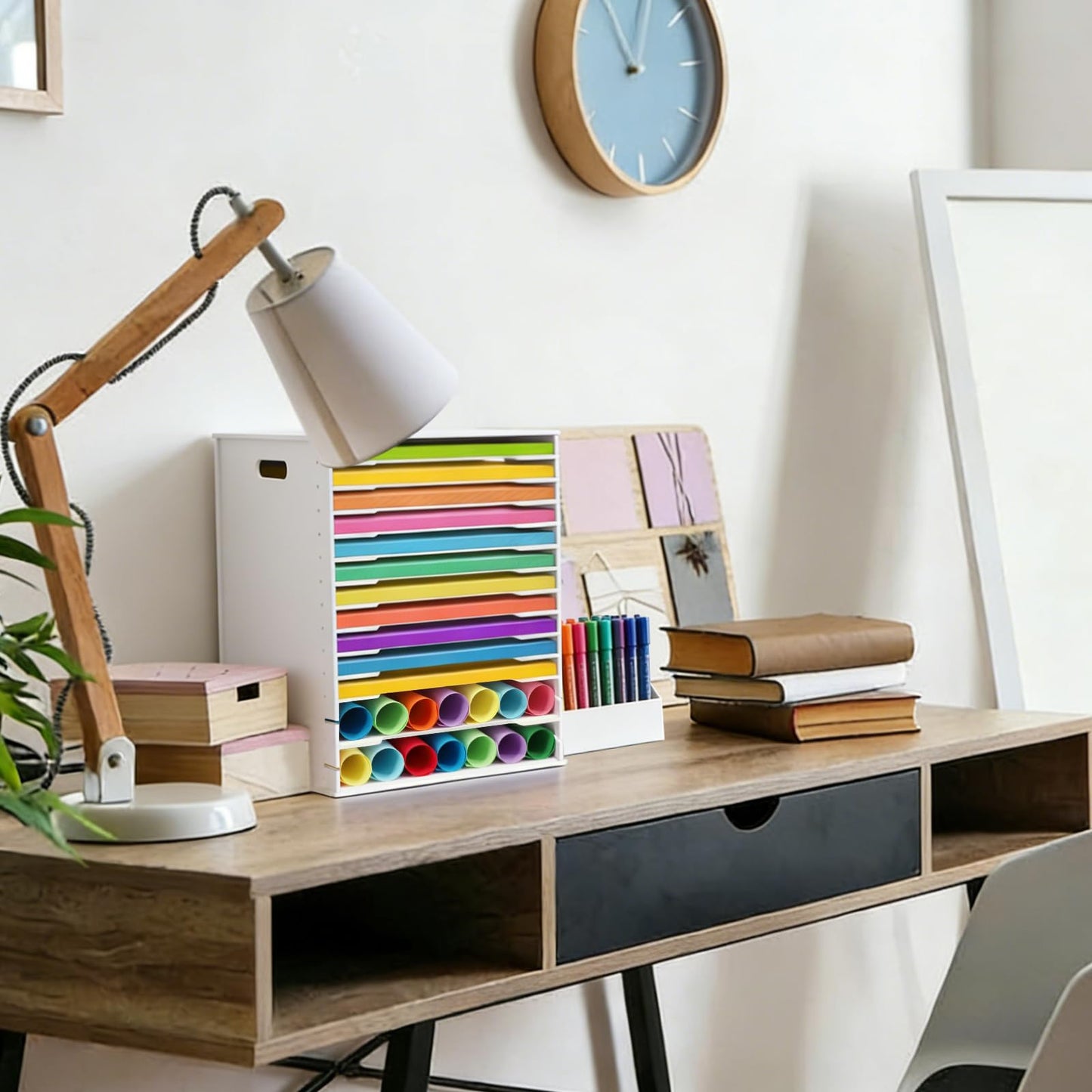 SONGWAY 12x12 Paper Storage Organizer - 15-Tier Desk File Organizer with Adjustable Shelves, Letter Mail Tray, 12x12 Stackable Scrapbook Paper Storage Cube for Home Office Classroom