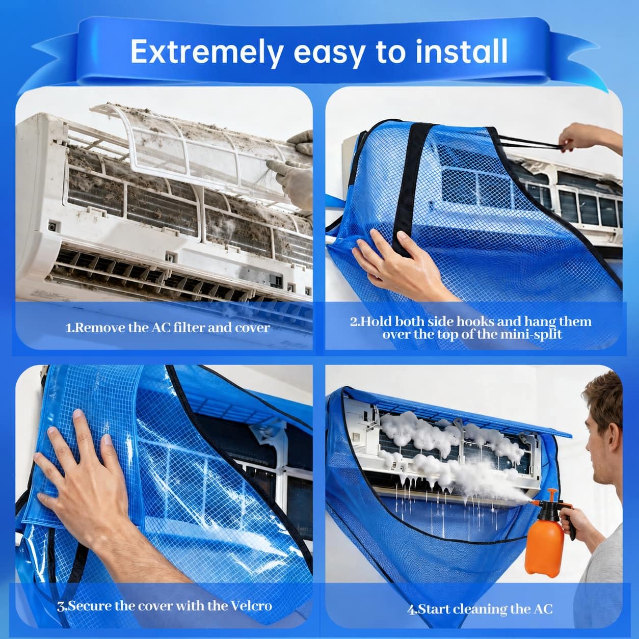 kikepilm Mini Split Wall Heat Pump Cleaning Kit,ThermopumpCleaningKit,Heat PumpCleaningKit,minisplit cleaning kit,(Blue)