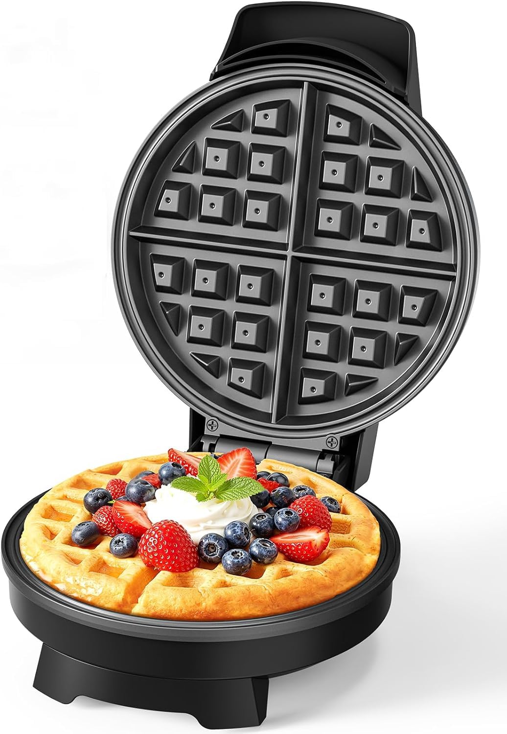Waffle Maker, 7“ Round Classic Belgian Waffle Iron, Adjustable Browning Control, Easy-Clean Nonstick Plates & Cool Touch Handle, Space Saving Storage, Stainless Steel