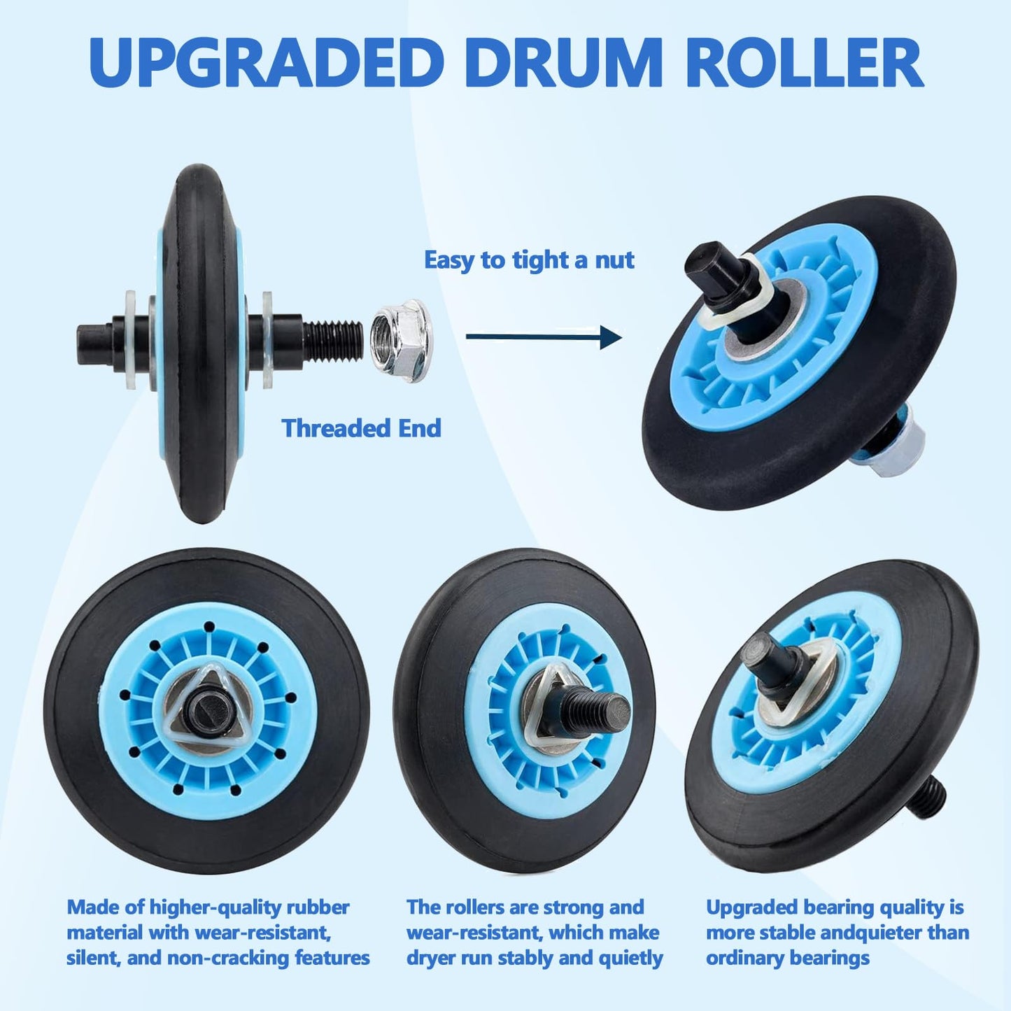 DV42H5000EW/A3 DV45H7000EW/A2 Dryer Roller Replacement Repair Kit Compatible with Samsung Dryer Includes DC97-16782A Dryer Roller DC93-00634A Idler Pulley 6602-001655 Dryer Belt