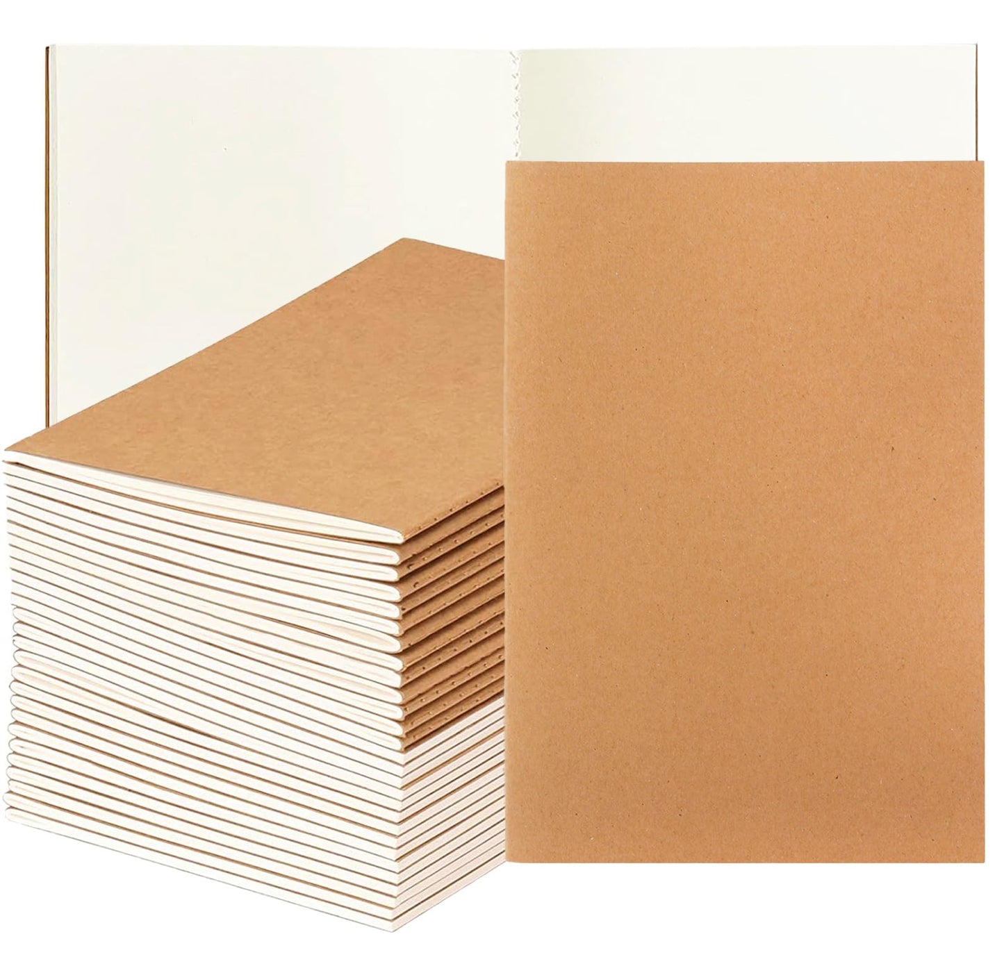 Nicunom 30 Pack A5 Kraft Notebooks, 8.3x5.5 inch Bulk Blank Journals, Travel Journal Unlined Sketchbooks Memo Diary Planner for Office Classroom Supplies, 60 Pages