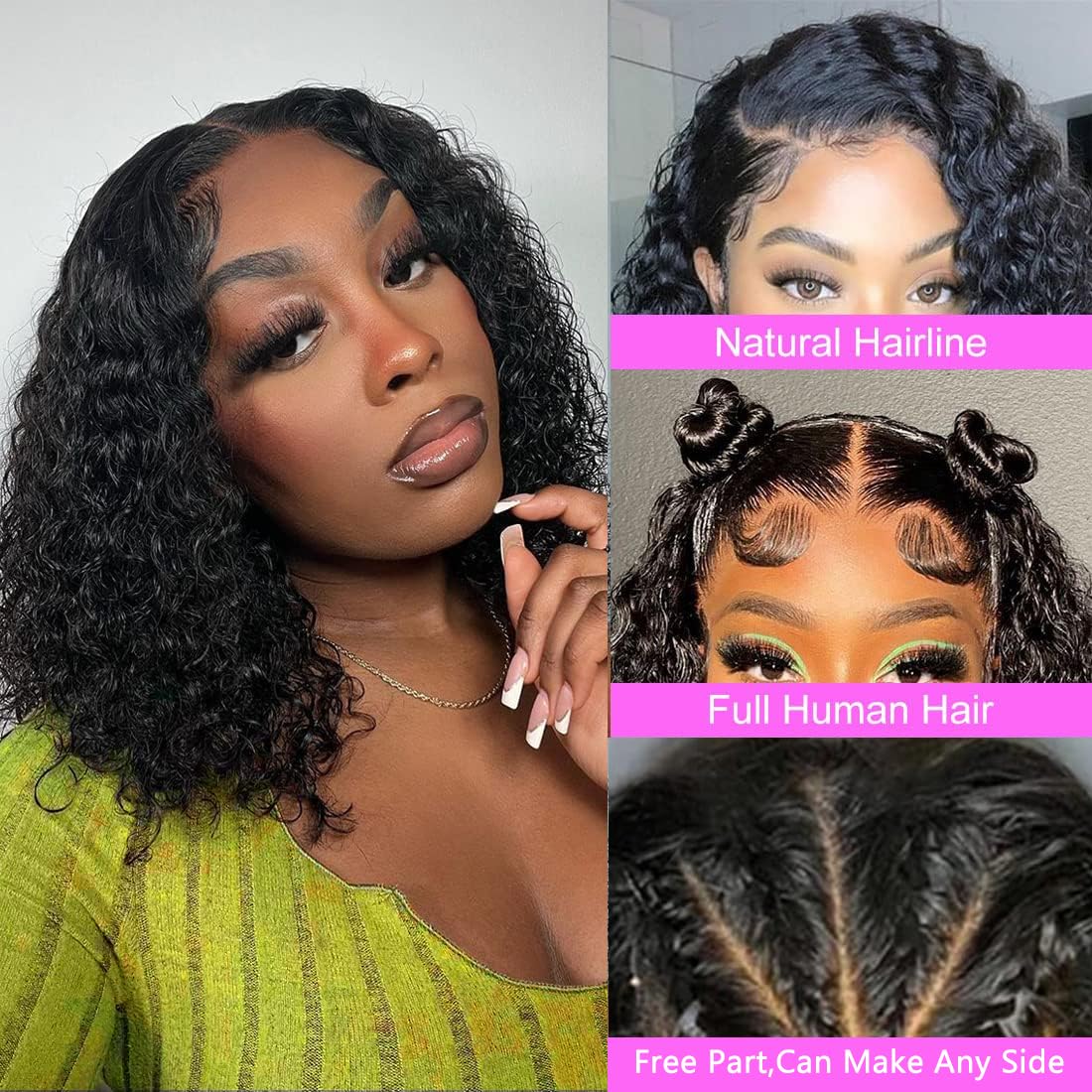 Deep Wave 13x4 HD Lace Front Wigs Human Hair Pre Plucked 12 Inch Short Bob Human Hair Wigs for Black Women Glueless Lace Frontal Closure Curly Wig Perruque Femme Humain Naturel