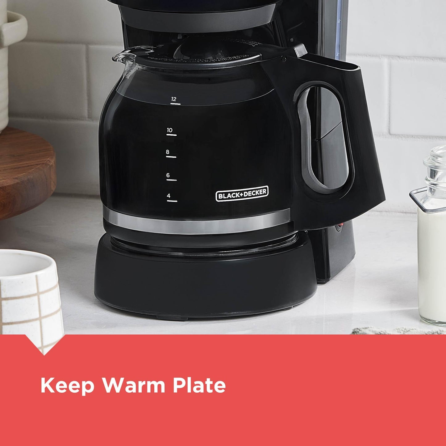 BLACK+DECKER 12-Cup Coffee Maker with Easy On/Off Switch, Easy Pour, Non-Drip Carafe with Removable Filter Basket, Black