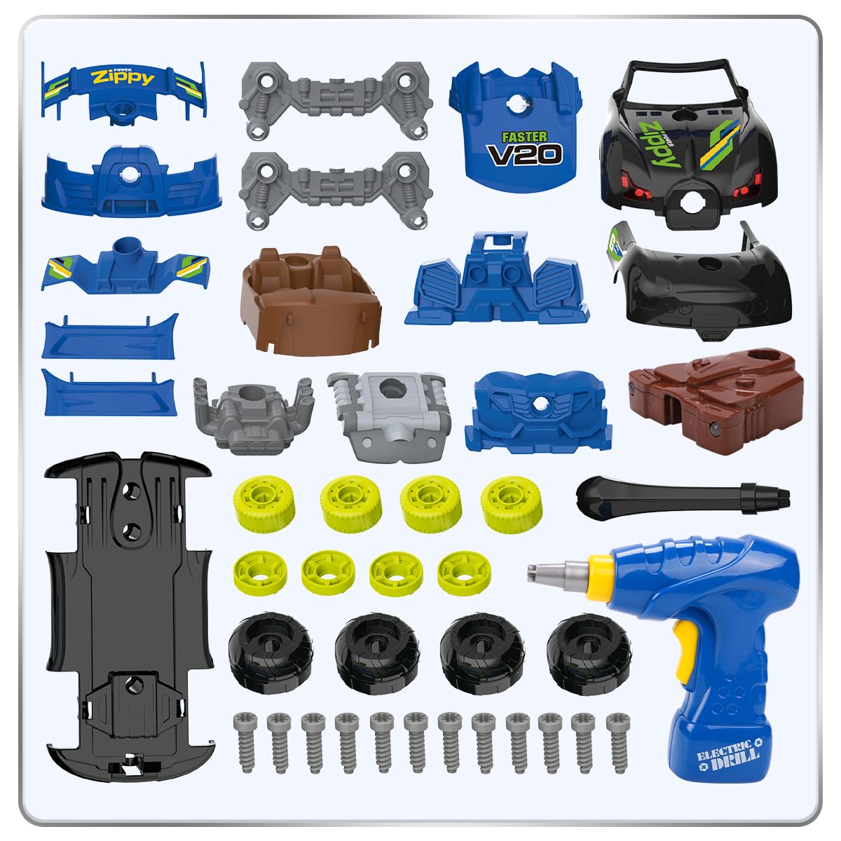 KaeKid 3 in 1 Car Toys for Kids 3-5 6-8, Take Apart Racing Car with Electric Drill Tool Light&Sounds, Construction Set STEM Building Learning Game for 3 4 5 6 Year Old Boys and Girls Gifts