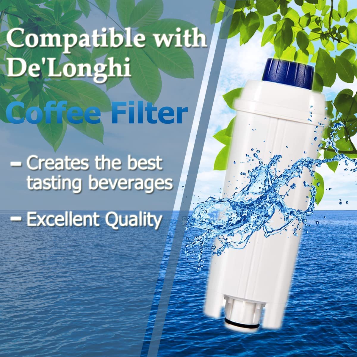 4 Pack Coffee Filter Replacement for Delonghi Filter DLSC002, DLS C002 Compatible with ECAM, Esam, ETAM, BCO, EC