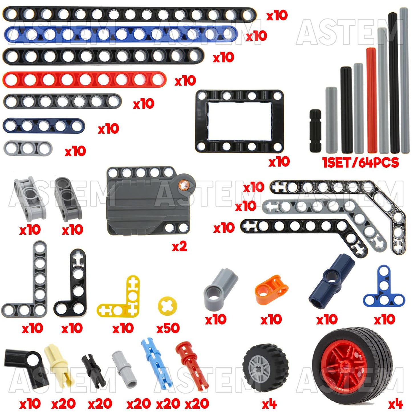 ASTEM 413PCS Plus Technic-Parts Pullback-Motor Axle-Pin Replacement Building-Block Parts Regular-Sized Mechanical Parts Include Brick,Bush,Technic Pin.