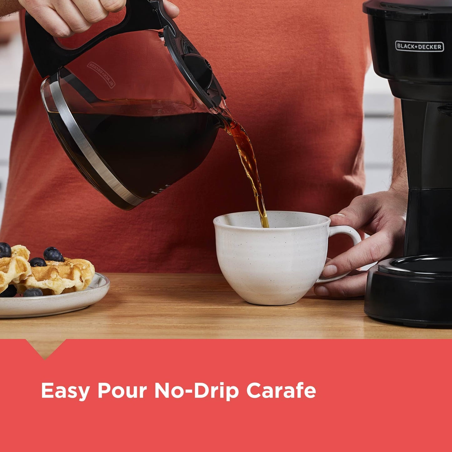 BLACK+DECKER 12-Cup Coffee Maker with Easy On/Off Switch, Easy Pour, Non-Drip Carafe with Removable Filter Basket, Black