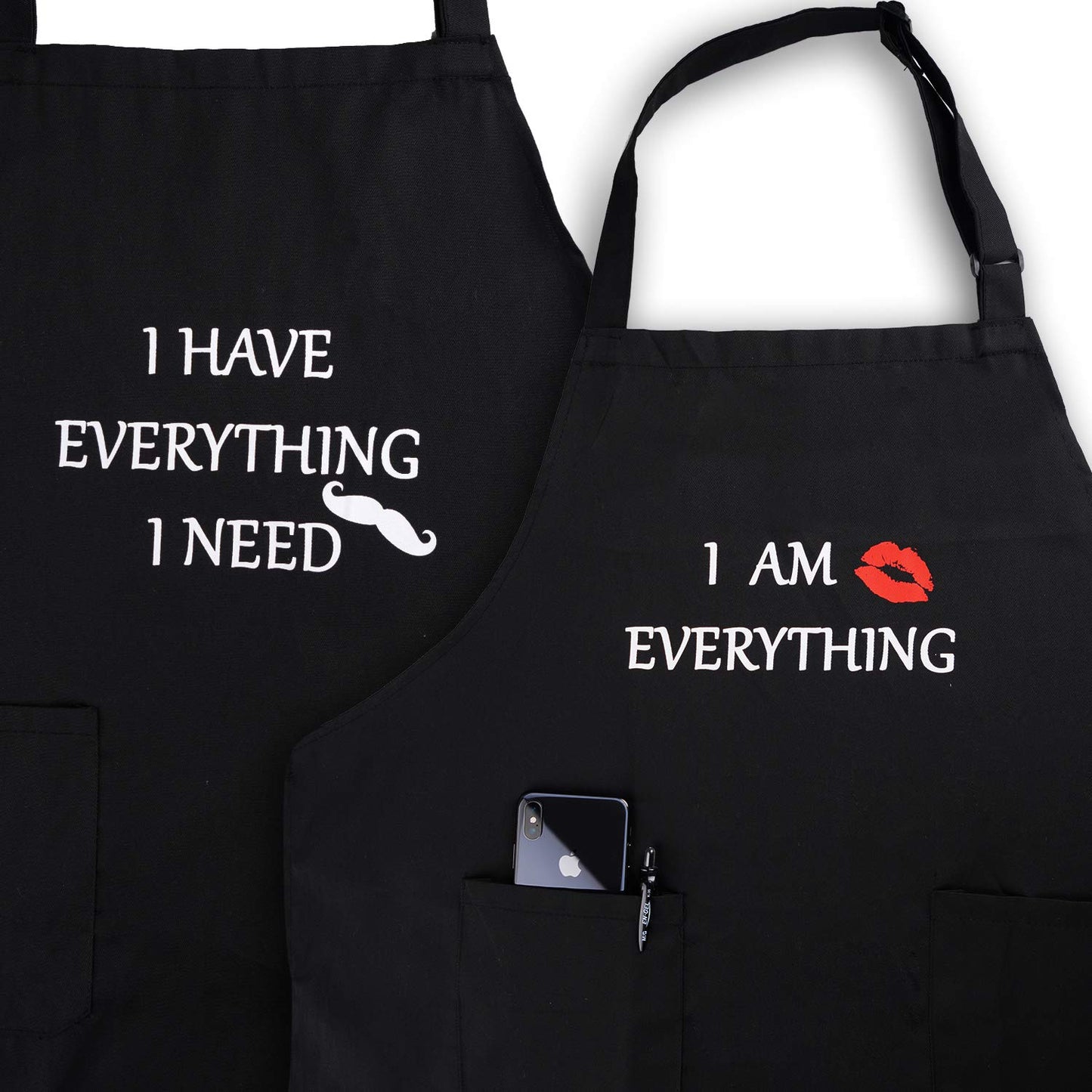 YIKA Apron Couples: Waterproof Aprons for Women Men, Black, 2 Pockets, Adjustable Neck Strap, Perfect for Couples Gifts