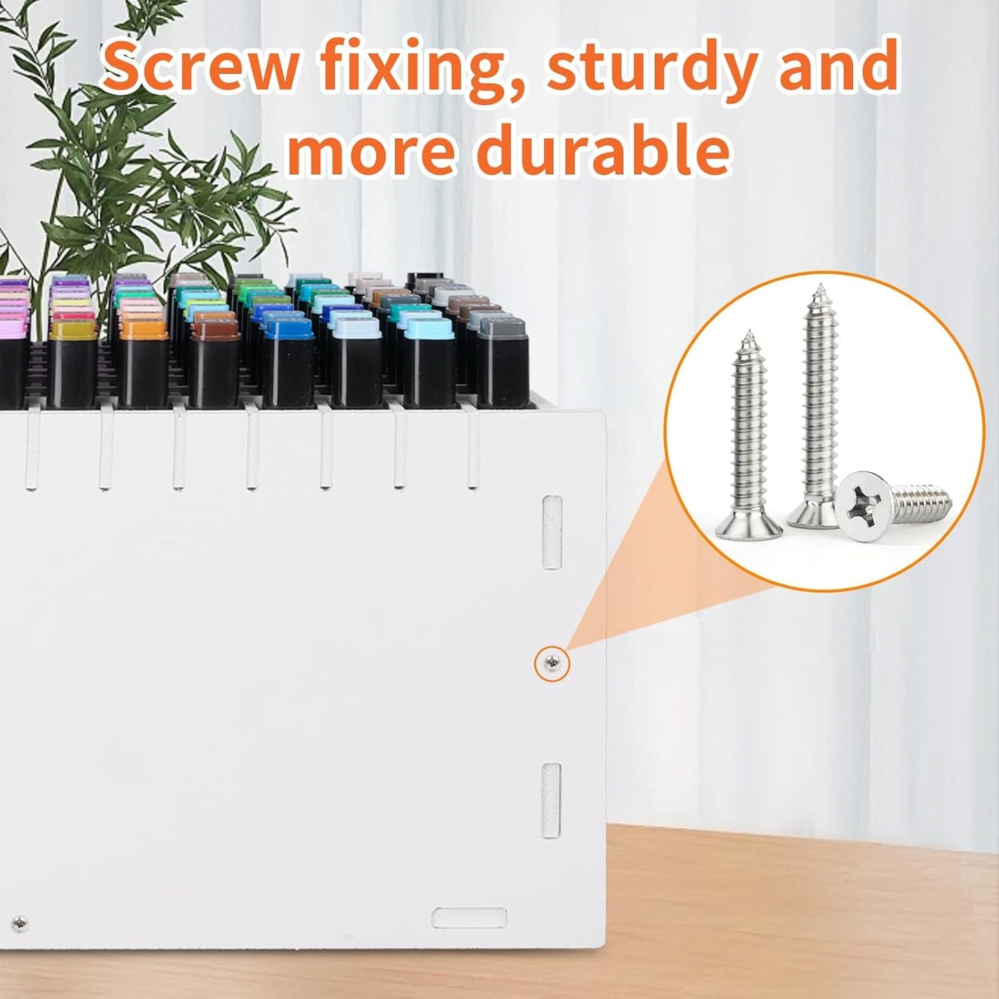 QOOWFEANIG Plastic Marker Organizer - 120 Slots Multipurpose Art Marker Rack with Removable Divider
