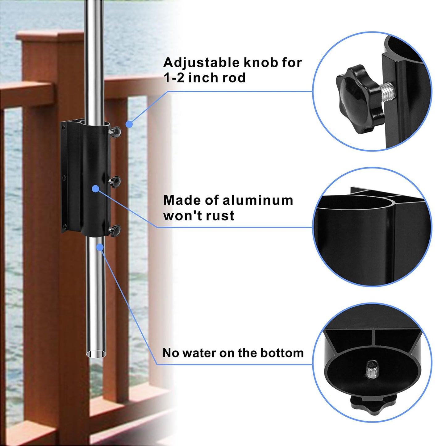 YZZHAJ Aluminum Patio Umbrella Holder Heavy Duty Umbrella Clamp Stand Adjustable Umbrella Clamp Mount Bracket for Deck Railing, Outdoor Courtyard,Balcony,Garden-Fit Max OD 2 inch
