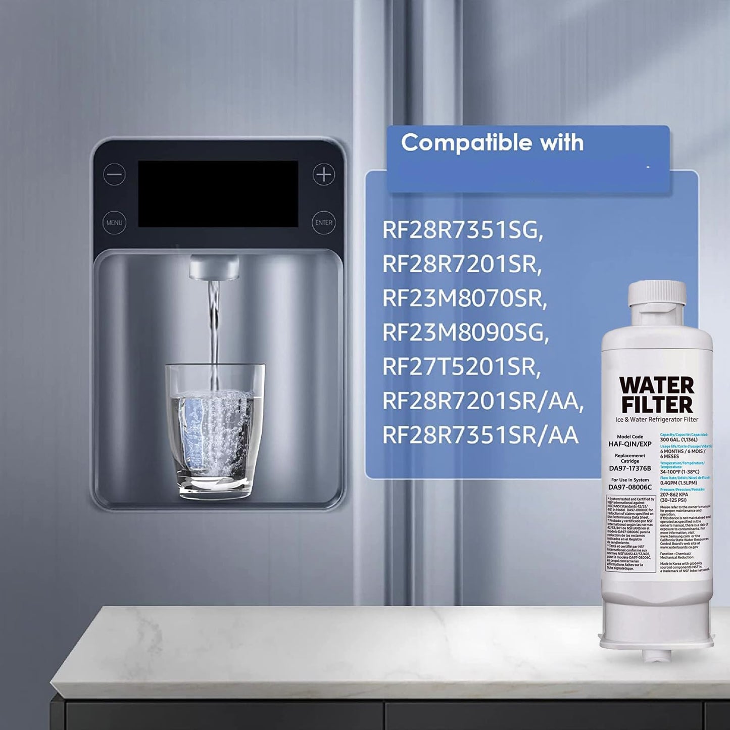 Water Filter DA97-17376B Refrigerator Replacement for Samsung HAF-Qin/EXP, DA97-17376B, DA97-08006C, HAF-Qin (2 Count)