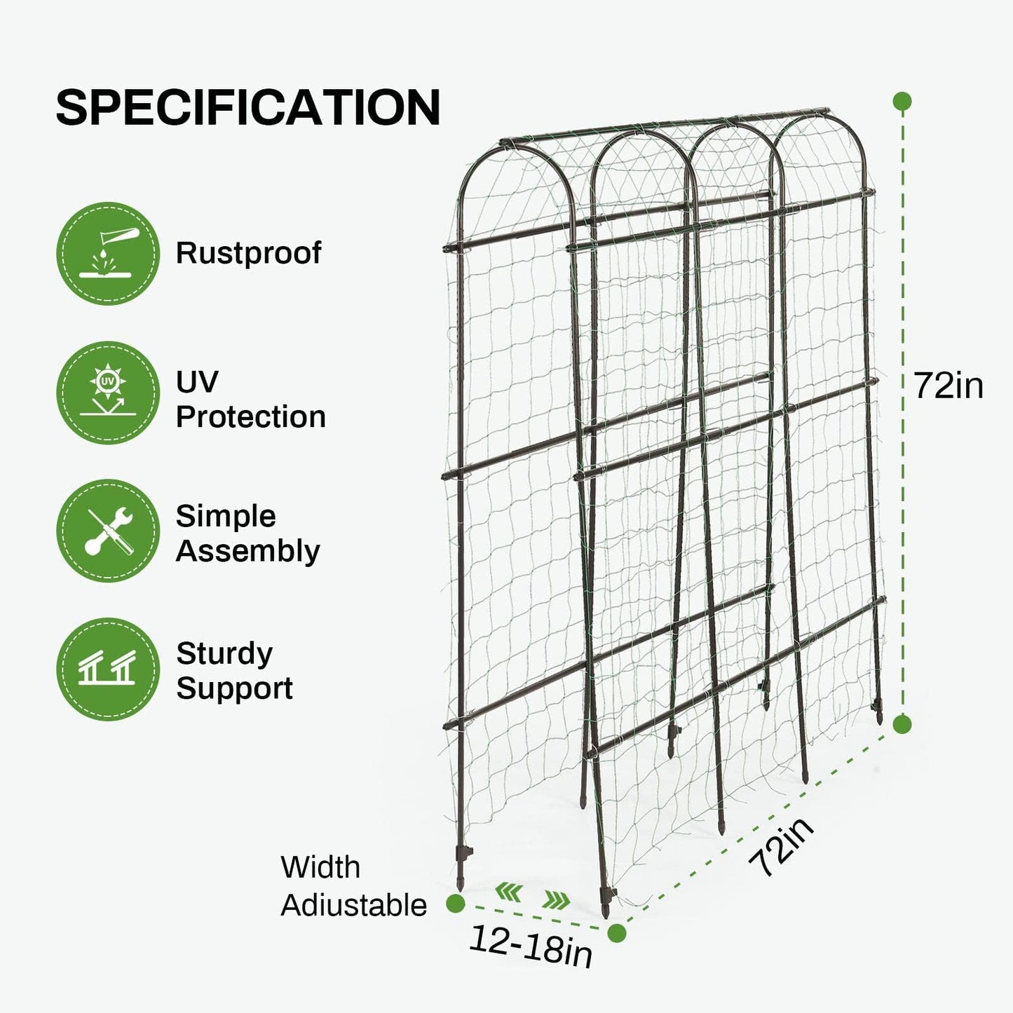 6ft x 6 ft Cucumber Trellis, Metal Garden Arch Trellis for Climbing Plants Outdoor Support Fruits Grape Flowers Vines Vegetables Squash Pea Bea Cucumber Trellis Raised Bed, with Netting