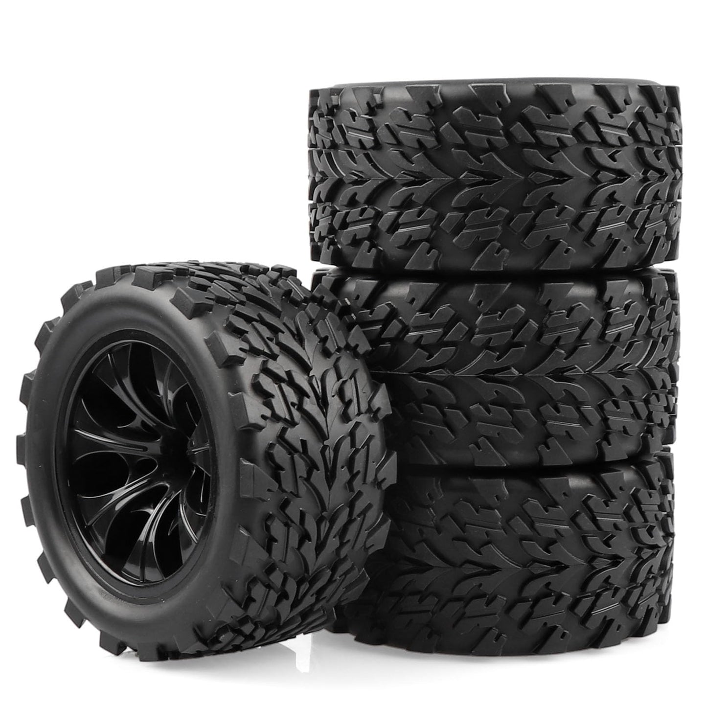 Acekeeps 4P 1/10 RC Monster Truck Tires Mounted Solid 12mm Hex Wheels for Traxxas Hoss Stampede Rustler Slash RC Car Black