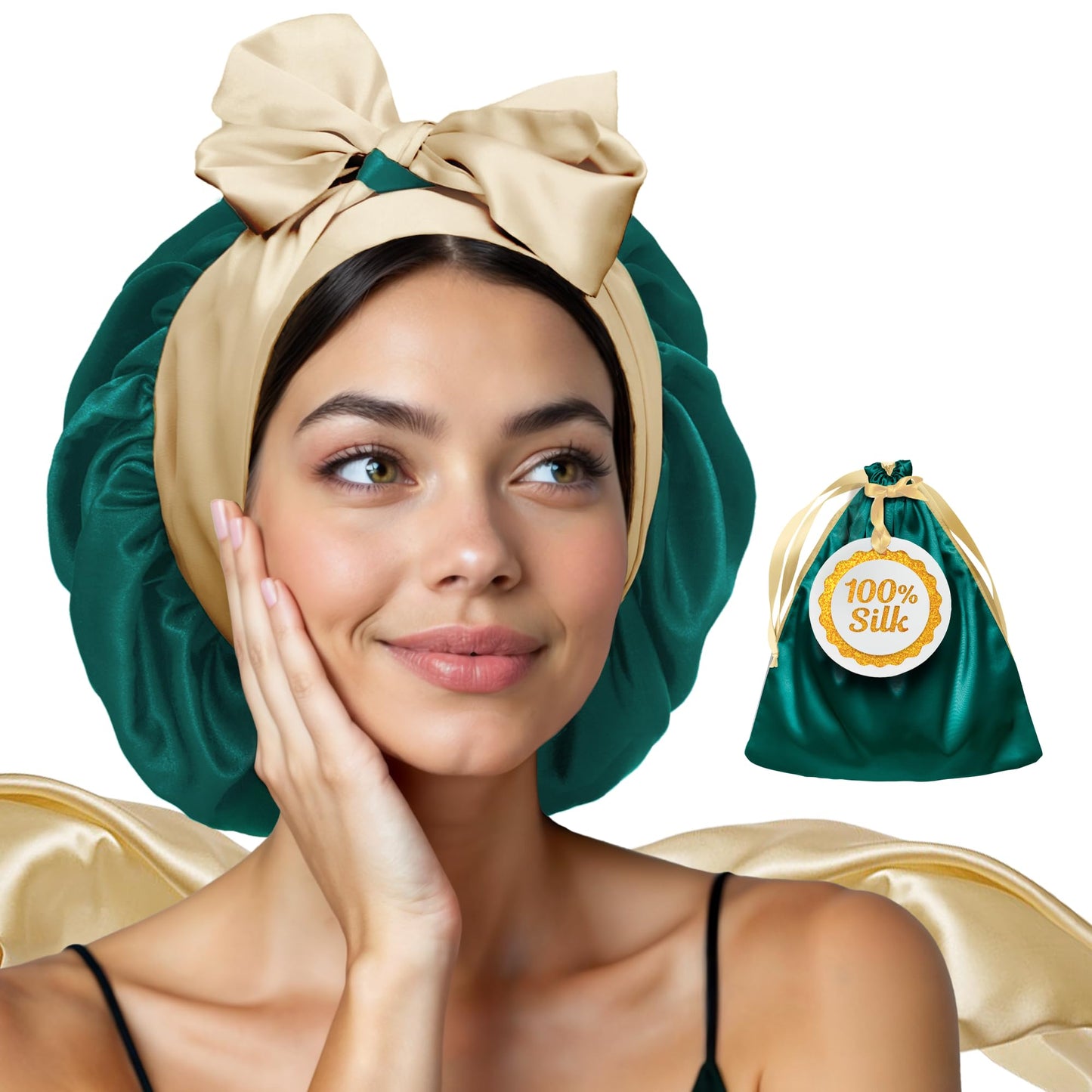 Mulberry Silk Bonnet for Sleeping Women with Curly Hair - Short Long Hair Bonnet for Sleeping - Alternative to Double Layer Satin Bonnet with Tie Band