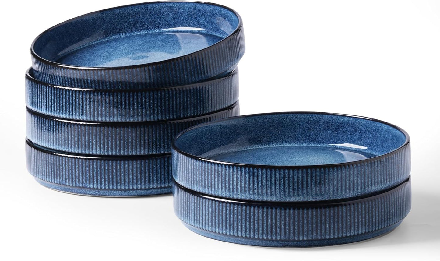 Richmount Star 8.25" Pasta Bowls, Large Dinner Bowls Set of 6, Salad Bowl Plates, Shallow Bowls for Eating, Nebulas Blue