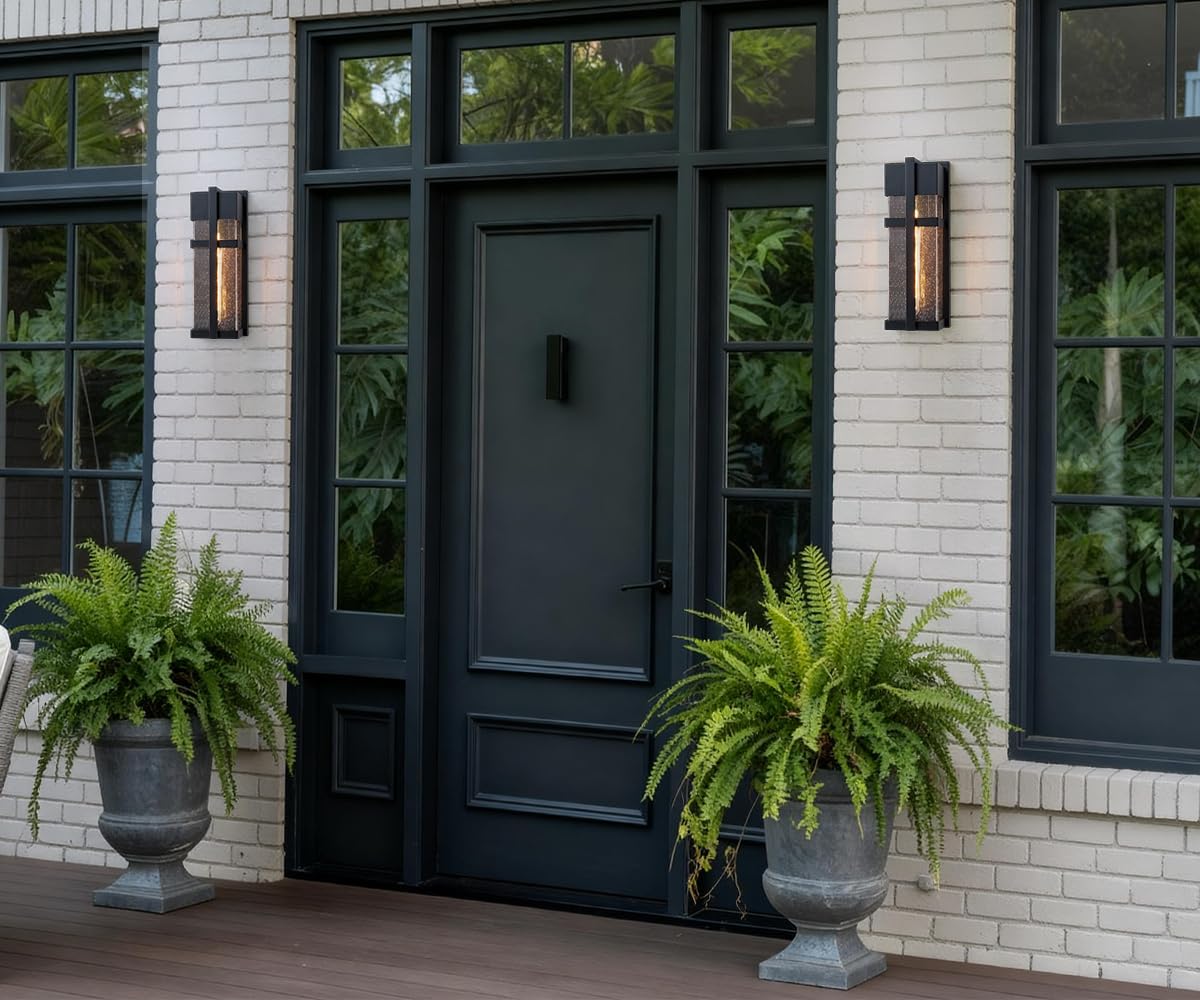 OUPAVOCS Modern Outdoor Wall Sconce, Black Exterior Porch wall Lights wall Mount with Bubble Glass, Patio Lighting Fixtures with E26 Socket for House, Garage