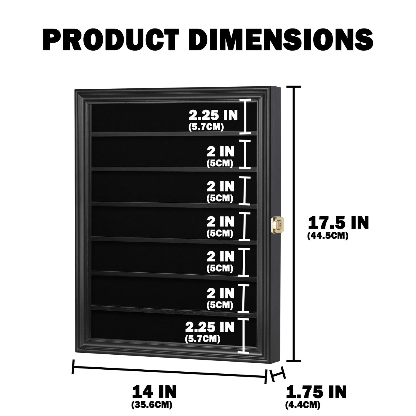Challenge Coin/Casino Chip Display Case Cabinet Holder Shadow Box, Glass Door, Black (COIN56-BL)