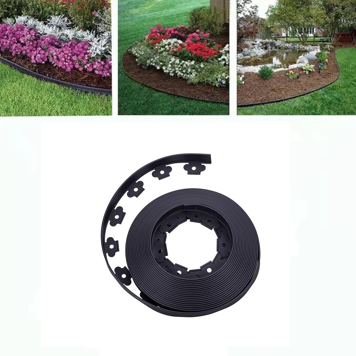 Garden Edging，100FT Landscape Edging 120 Stakes(8" 60Pcs& 6" 60Pcs) for Lawn 1.5 Inch Tall (Black, 100FT+120stakes)