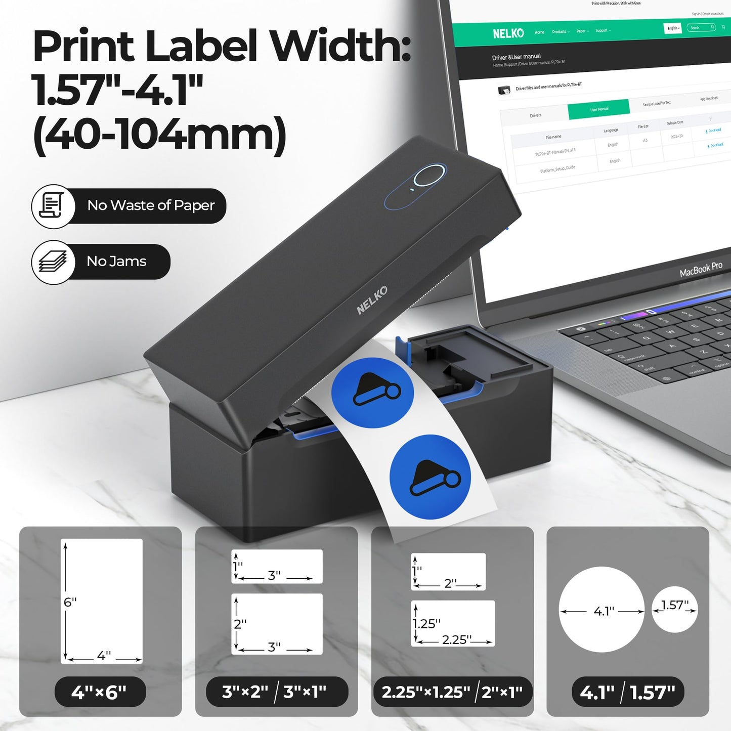 Bluetooth Shipping Label Printer, NELKO Wireless 4x6 Thermal Shipping Label Printer for Small Business, Support iPhone, Android, Windows, MAC and Chrome OS, Widely Used for Canada Post, Amazon, Etsy