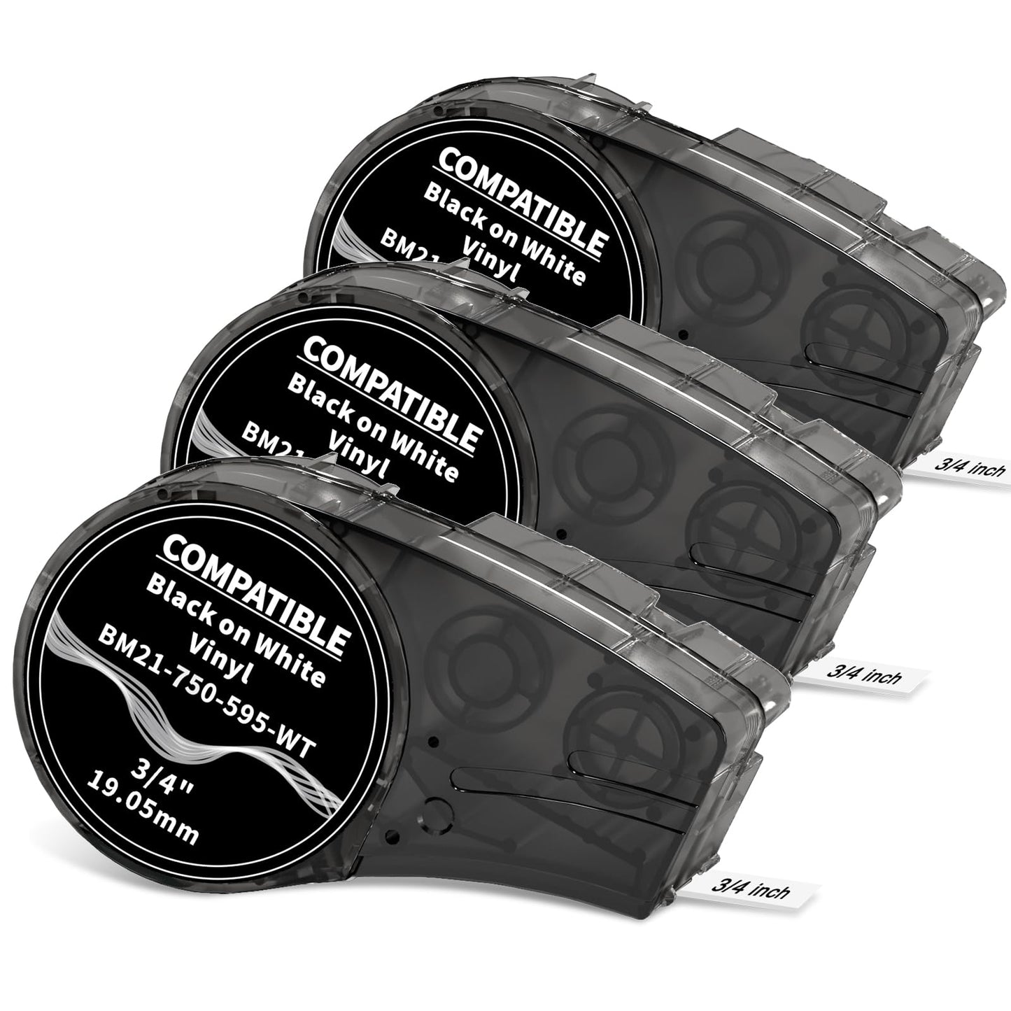 Compatible M21-750-595-WT All-Weather Vinyl Label Tape 3/4 Inch, for M210, M210LAB, M211, BMP21-PLUS, BMP21-LAB, Indoor/Outdoor, Lab and Equipment Labeling, 75" W 21' L, Black on White, 3-Pack