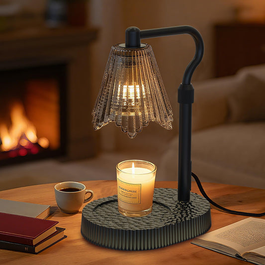 Candle Warmer Lamp with Adjustable Height - Flameless 4-Level Dimmable Wax Warmer, Timer Function & Stylish Design in Multiple Colors (Black