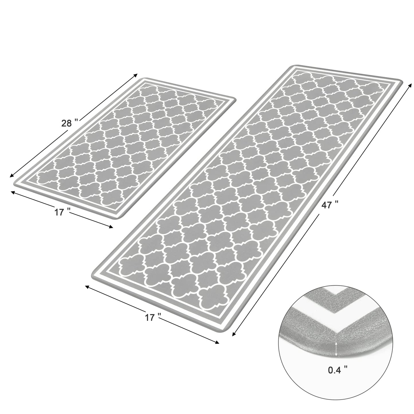 Pauwer Anti Fatigue Kitchen Rug Sets 2 Piece Non Slip Kitchen Floor Mats Waterproof Kitchen Runner Rug Gray Farmhouse Kitchen Rugs and Mats Cushioned Comfort Standing Mat PVC Foam Kitchen Mats