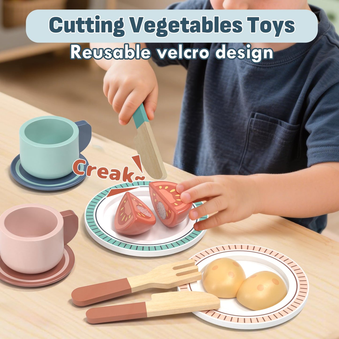 Lehoo Castle Wooden Play Kitchen Accessories, Play Pots and Pans Sets for Kids, Play Food Sets for Kids Kitchen, CookingToys Play Dishes for Toddlers 3-5 Girls