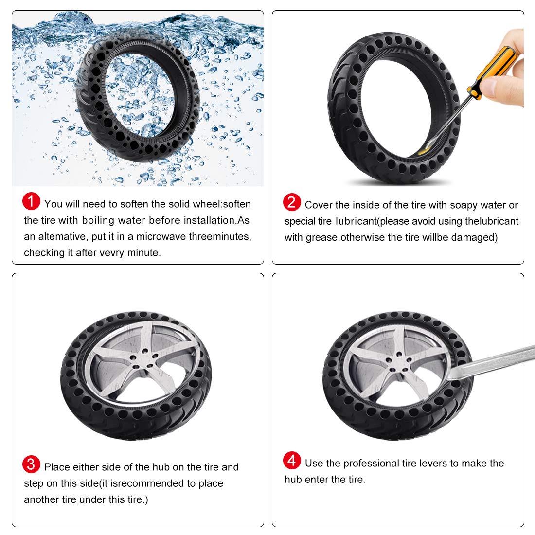8.5 Inch Solid Tire Tyre for Xiaomi mijia M365, Front/Rear Rubber Tire Wheel Replacement for Electric Scooter 8 1/2x2 Anti-slip (2)
