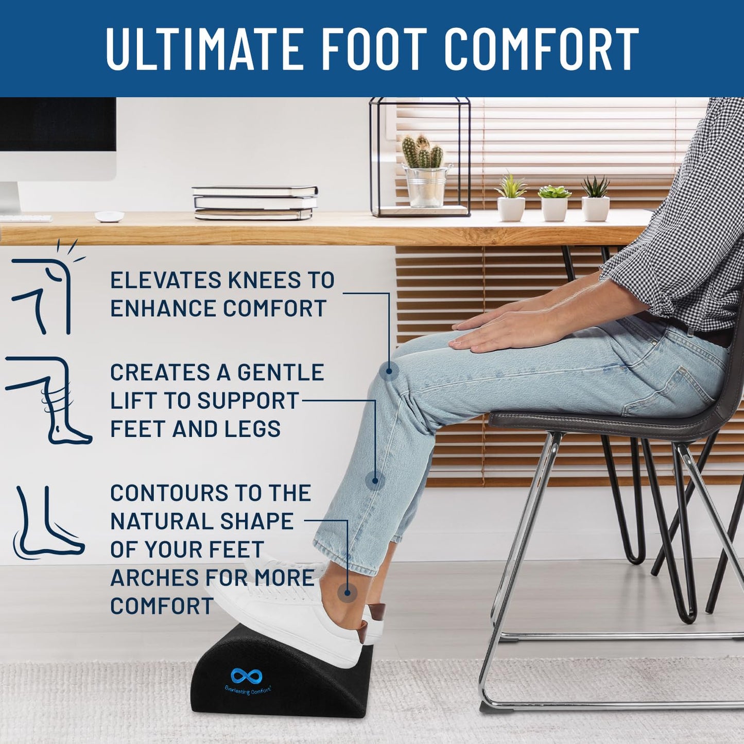 Everlasting Comfort Foot Rest for Under Desk at Work - Memory Foam Office Foot Stool & Under Desk Footrest Leg Elevation Pillow for Gaming & Home Office, Supports Posture