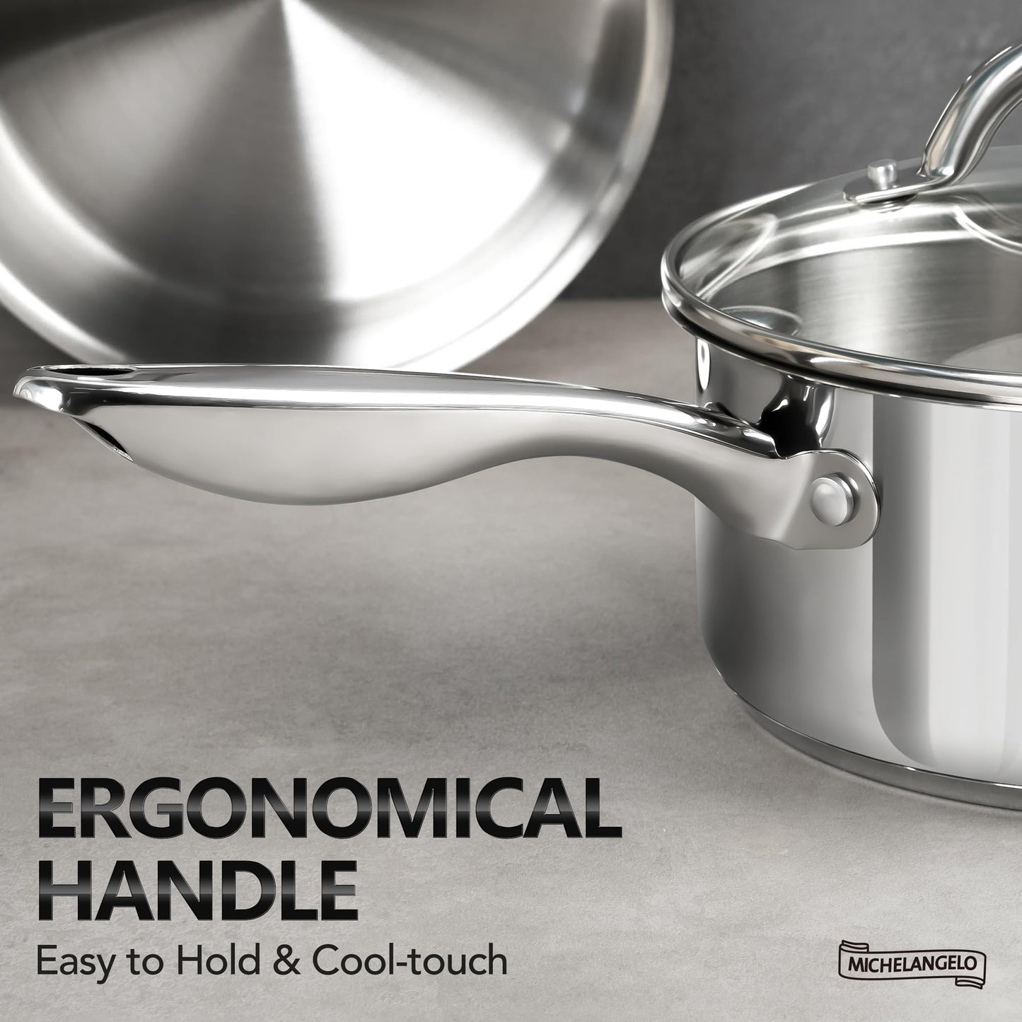 MICHELANGELO Saucepan Set 4pc, 18/10 Stainless Steel Sauce Pan with Lid, Tri-Ply Bottom Sauce Pot Set, Nonstick Saucepan, Dishwasher Safe, 1QT & 2QT