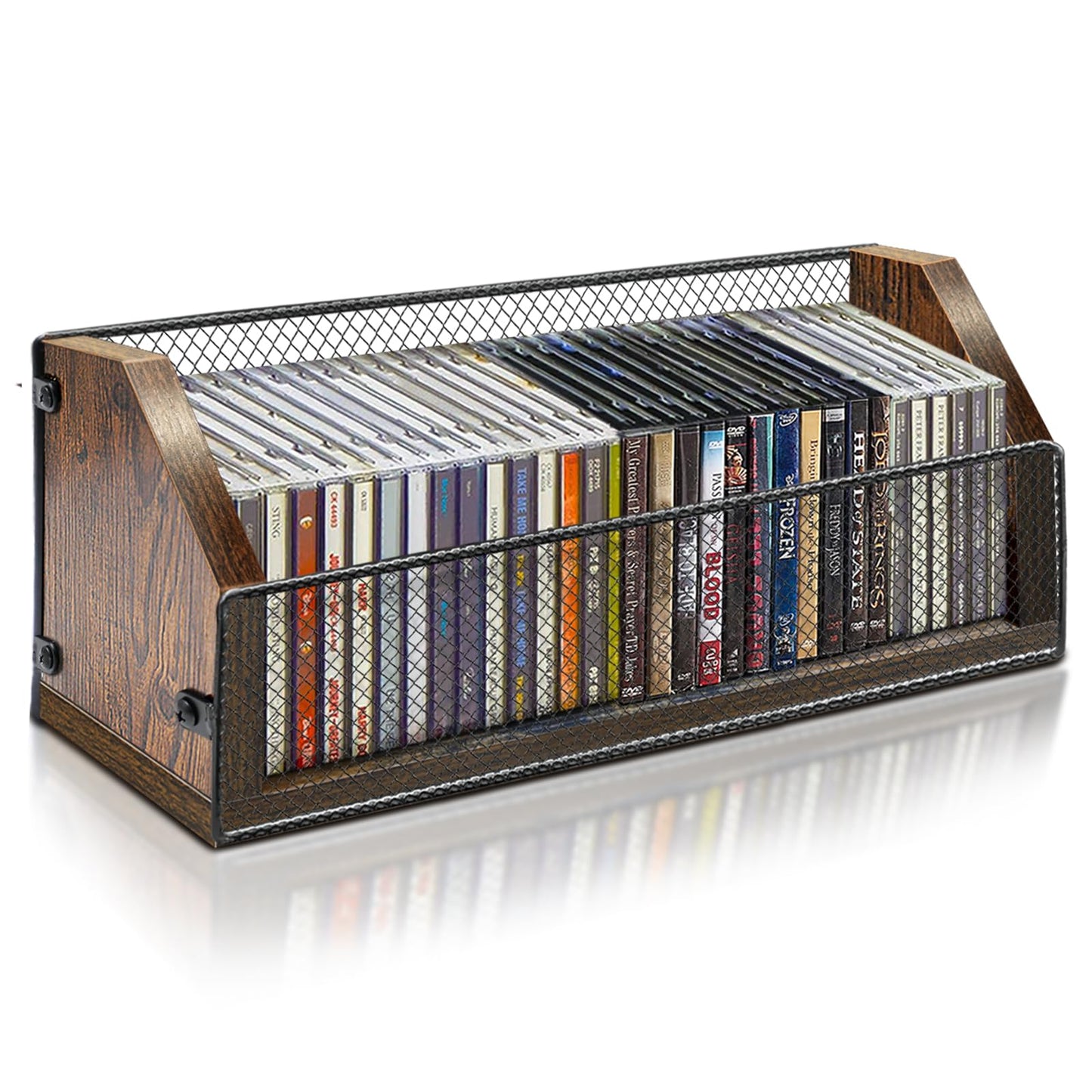 PUTNATRUE CD Storage Holder Wooden Organizer for up to 32 CDs Retro CD Case Rack