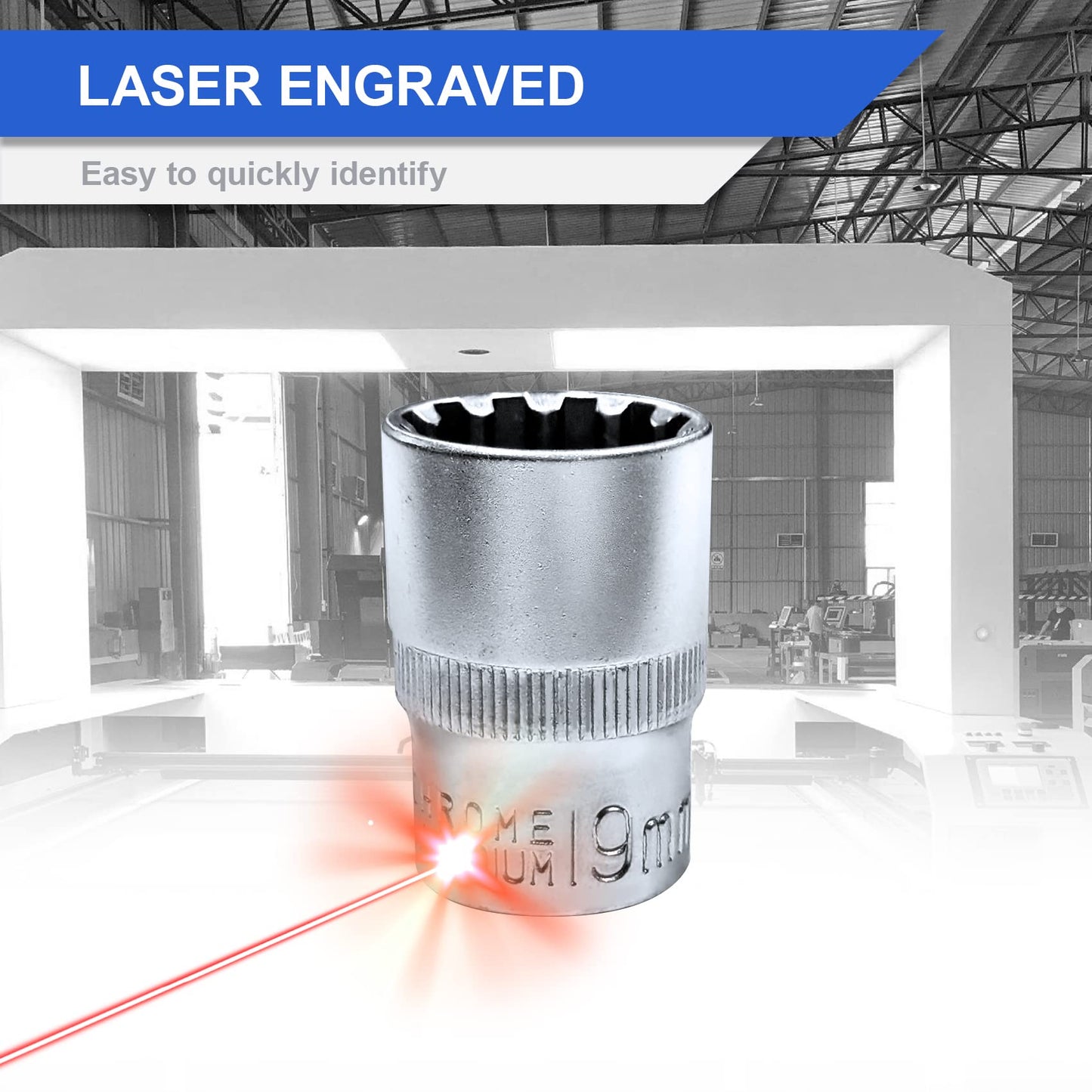 19 Pcs Spline Socket Set Metric, 12 Point Cr-V Socket Set, 1/2" Drive 8-32mm Spline Tool with Enhanced Storage Case