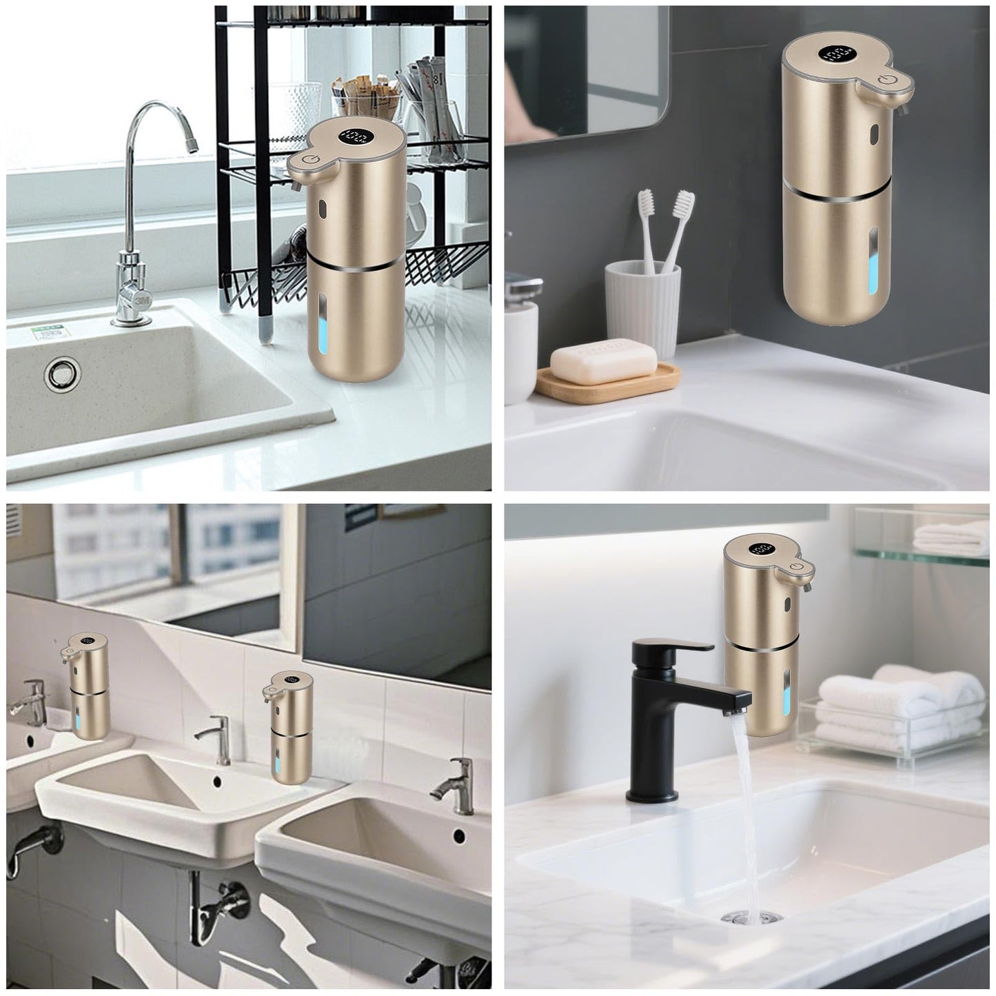 OHIFAST Automatic Liquid Soap Dispenser Touchless, USB Rechargeable Smart Hand Soap Dispenser, 6-Level Adjustable, 12.8oz/380mL Wall Mounted for Bathroom Kitchen Accessories Dish Soap-Gold