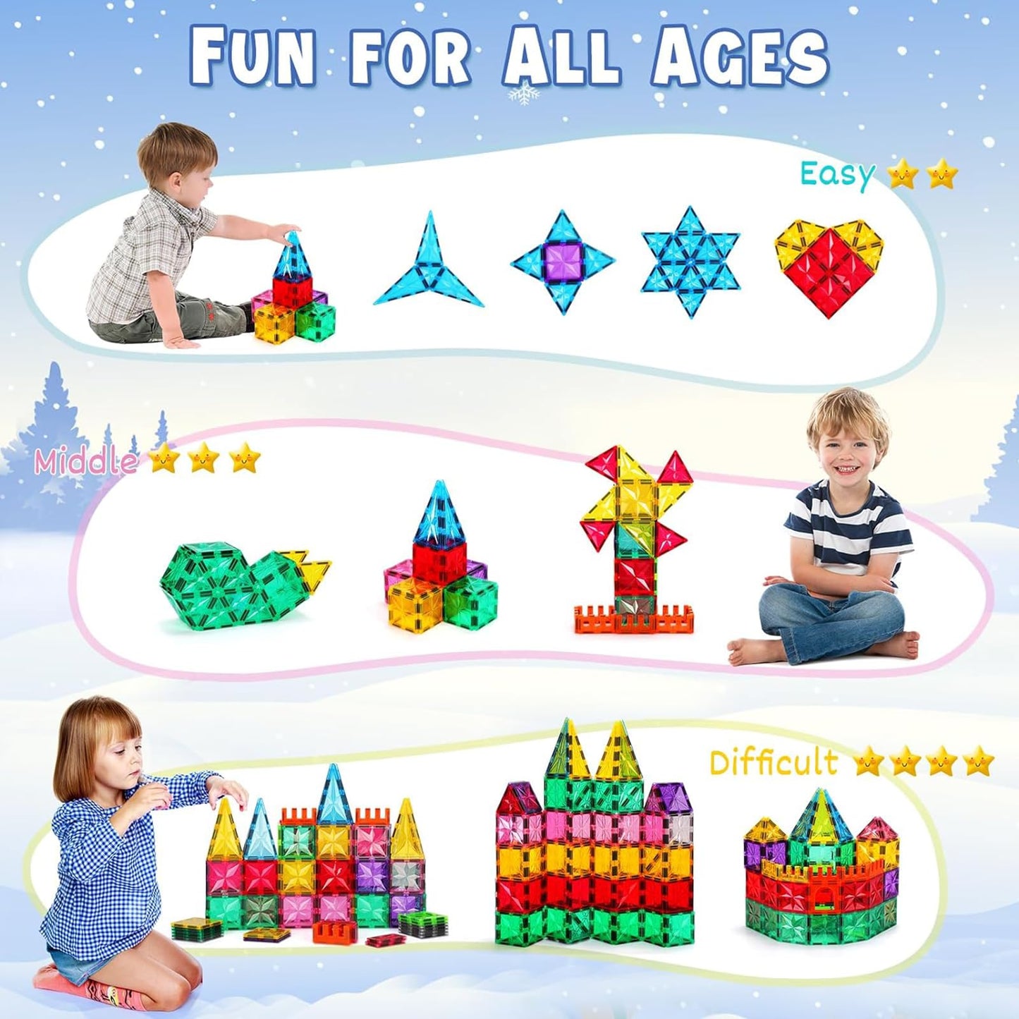 Palano Magnetic Tiles,100PCS Star Magnetic Building Blocks Toy for Ages 3+,Magnetic Tiles for Toddlers Gifts,Montessori Toys,STEM Toys Christmas Toy Gift for Kids Boys and Girls