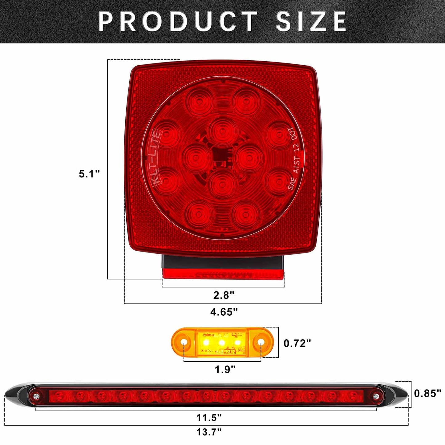 Cyfie LED Trailer Lights Kit, 12V Super Bright Trailer Lights with 25ft Wiring Harness, 6pcs Stop Brake Turn Marker Lights, Tail Light Bar, Fit Under 80" Truck Boat Submersible RV, IP68 Waterproof