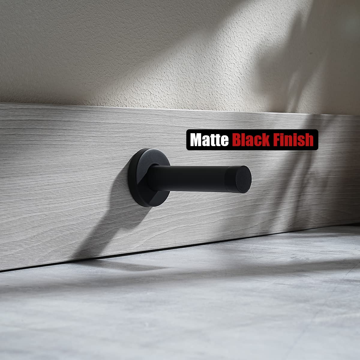 JQK Door Stopper Black, 304 Stainless Steel Thicken 1mm Sound Dampening Door Stop Bumper Wall Protetor 4 Pack, Matte Black, DSB5-PB-P4