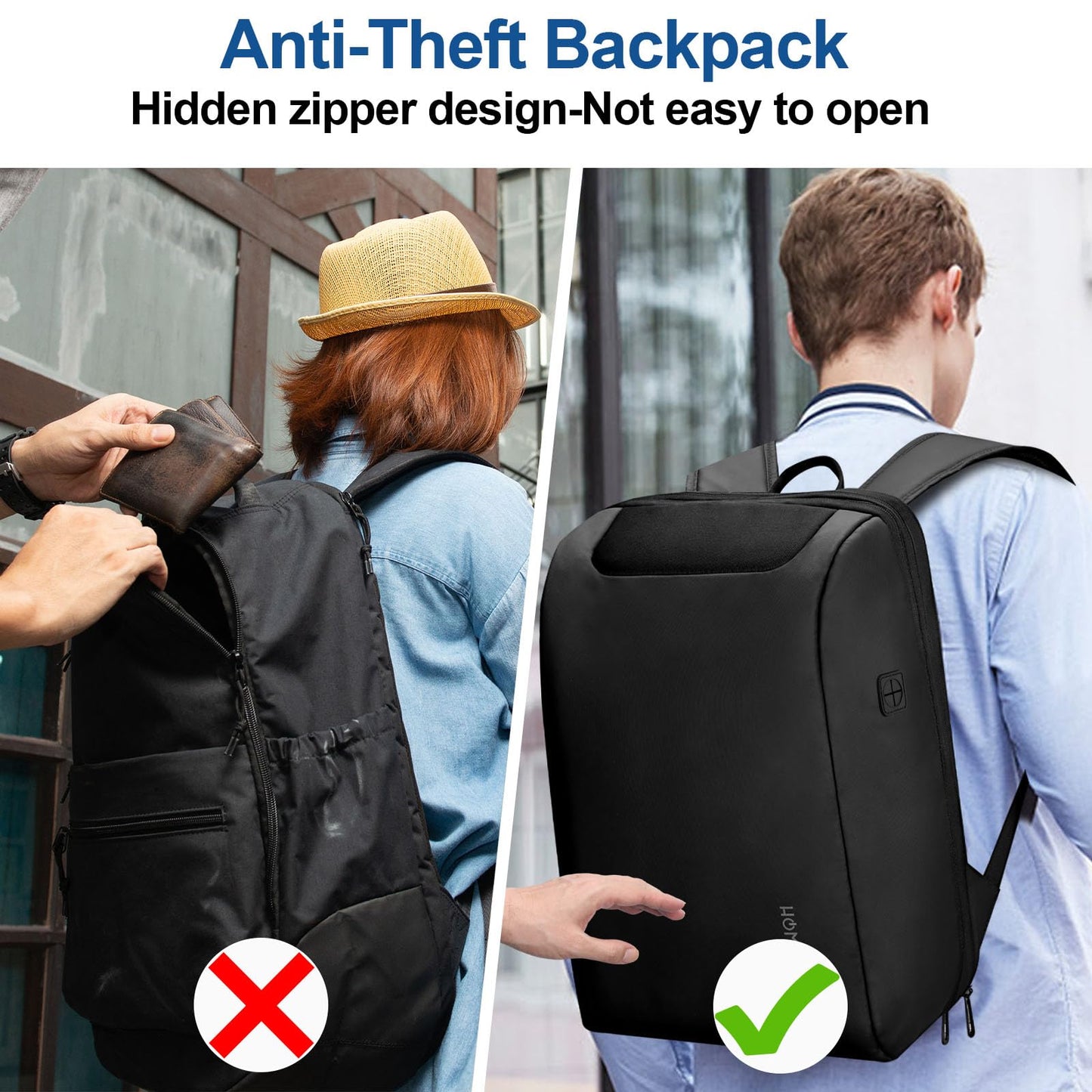 HOMIEE Anti Theft Laptop Backpack for Men, Business Travel Backpack with USB Charging Port, Waterproof Work Bag Fits 15.6 Inch Notebook, Expandable College School Daypack Bookbag