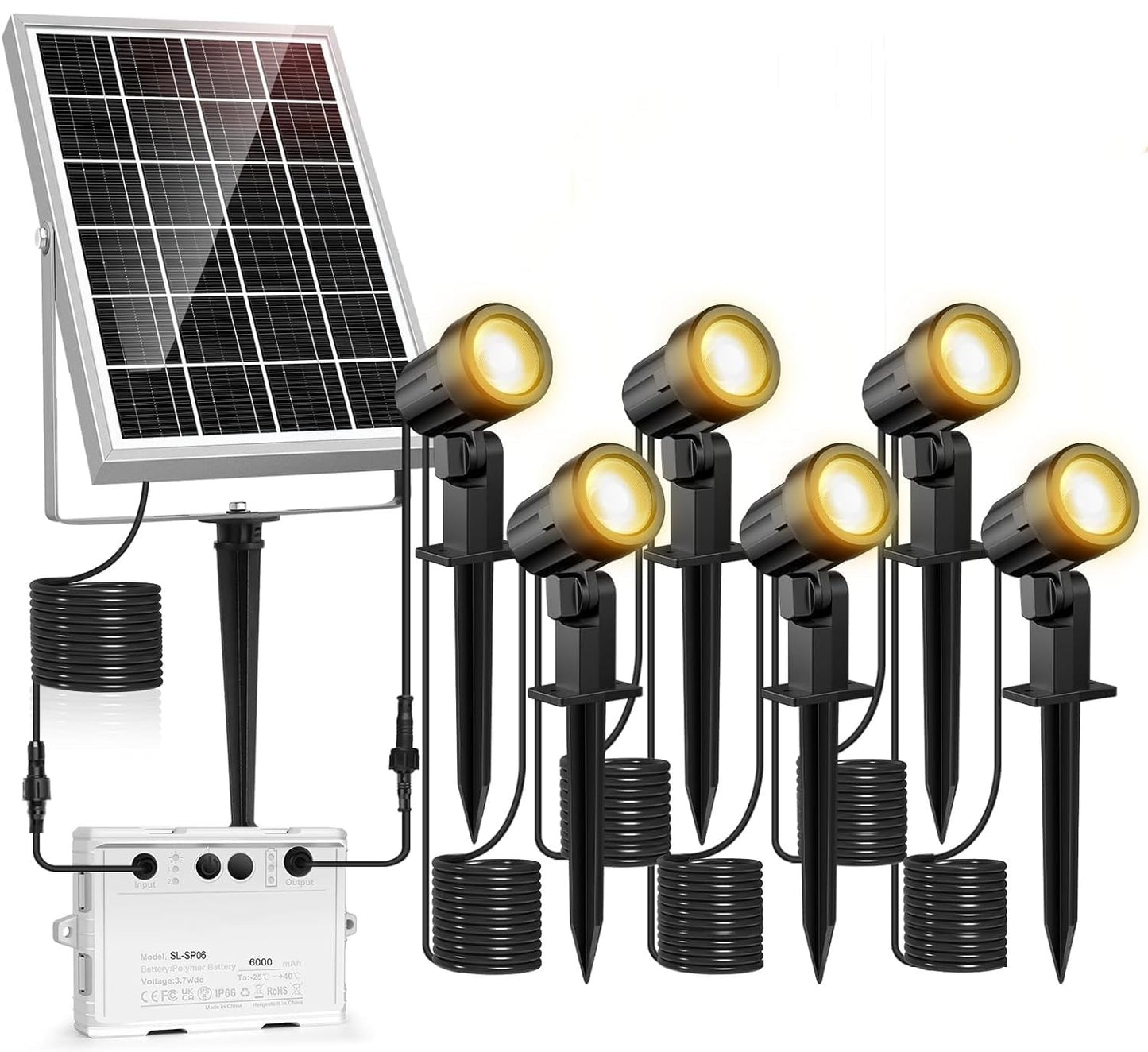 CRODIAL Solar Spot Lights Outdoor 6-in-1, Solar Landscape Lights with 3 Brightness 3 Modes IP66 Waterproof 9.8ft Cable Auto On/Off Outdoor Solar Lights for Yard Pathway Garden Tree（Warm White）